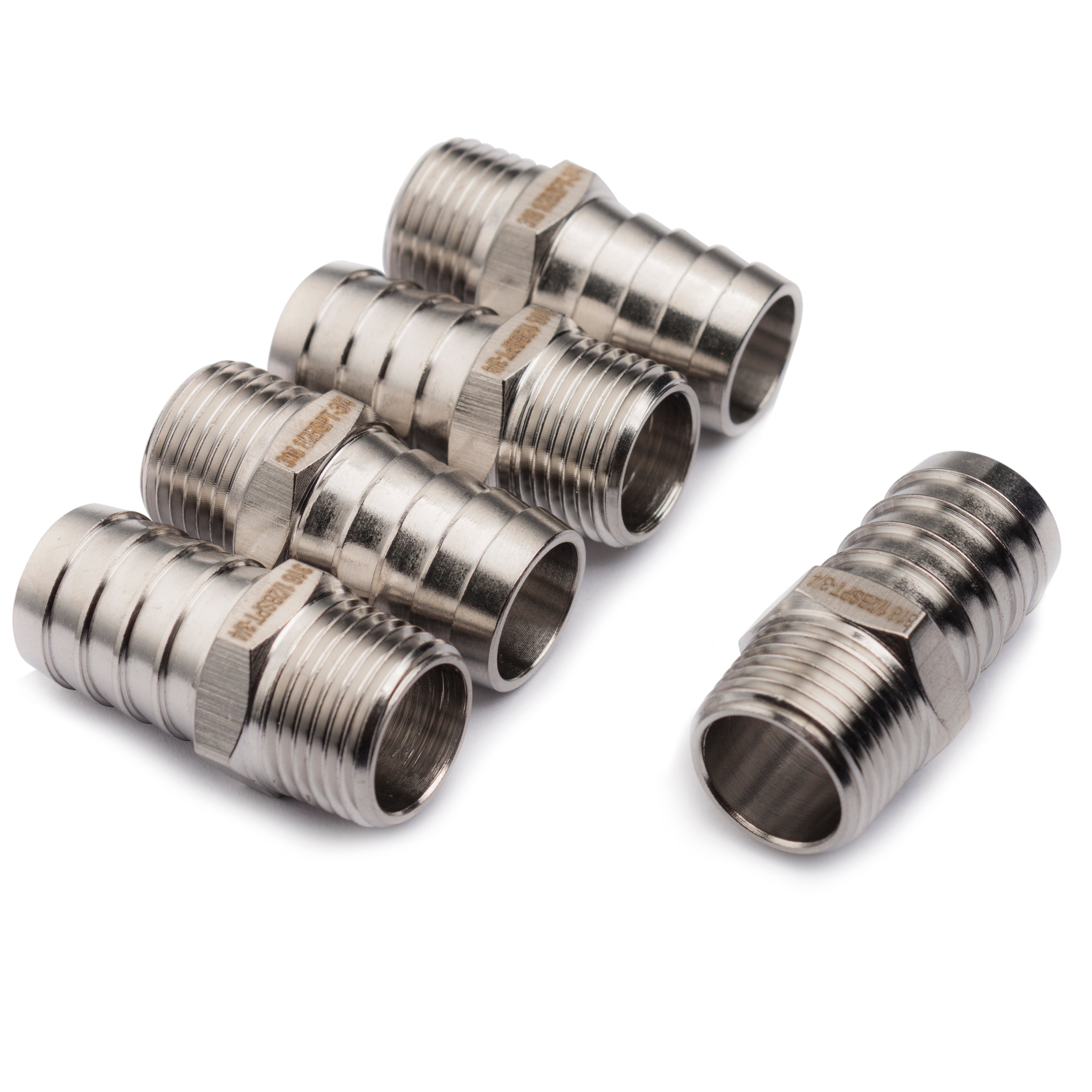 LTWFITTING Stainless Steel 316 Barbed Fitting Connector 1/2-Inch Male BSPT x 3/4-Inch(19mm) Hose Barb Fuel Gas Water (Pack of 5)