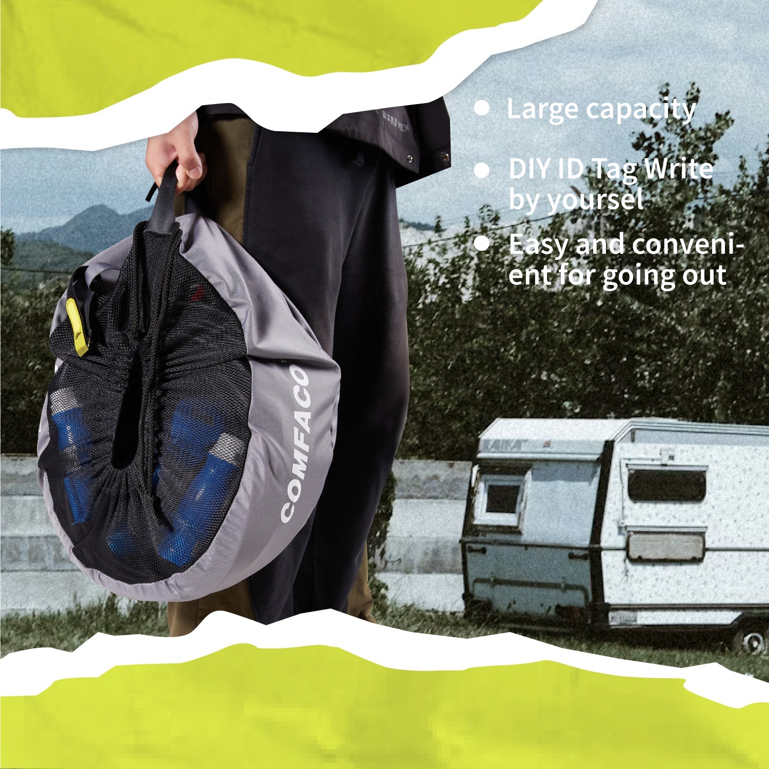 COMFACO RV Equipment Storage Bag, Camper Accessories for Outside, RV Hose Bag Storage, RV Utility Bag, Features Lined Interior with Breathable Mesh Top & Cinch Straps Write-on Label for RV Storage and Organization, 16¡± in Diameter x 10¡± Deep