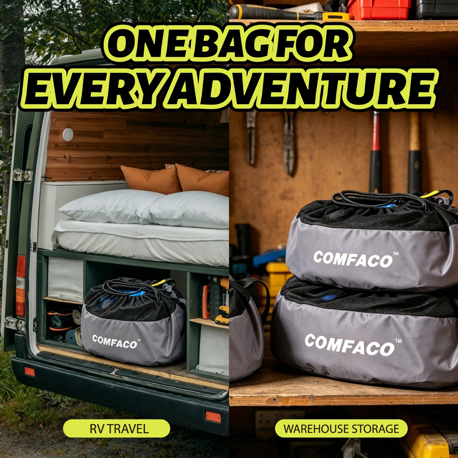 COMFACO RV Equipment Storage Bag, Camper Accessories for Outside, RV Hose Bag Storage, RV Utility Bag, Features Lined Interior with Breathable Mesh Top & Cinch Straps Write-on Label for RV Storage and Organization, 16¡± in Diameter x 10¡± Deep