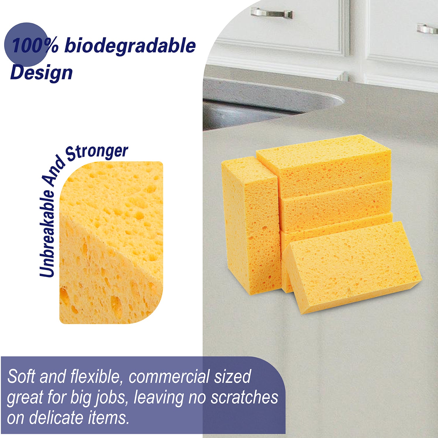 LTWHOME Extra Large Natural Cellulose Sponges 7-1/2 Inch x 4 Inch x 2 Inch Non-Scratch Durable Cleaning Sponges(Pack of 6)