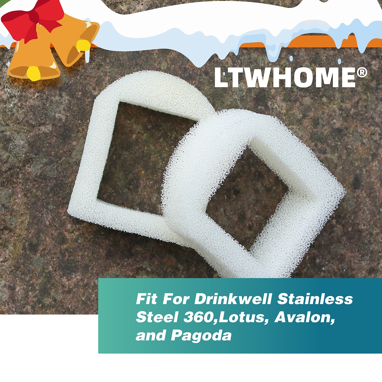 LTWHOME Replacement Foam Filter Compatible with Drinkwell Stainless Steel 360, Lotus, Avalon, and Pagoda (Pack of 12)