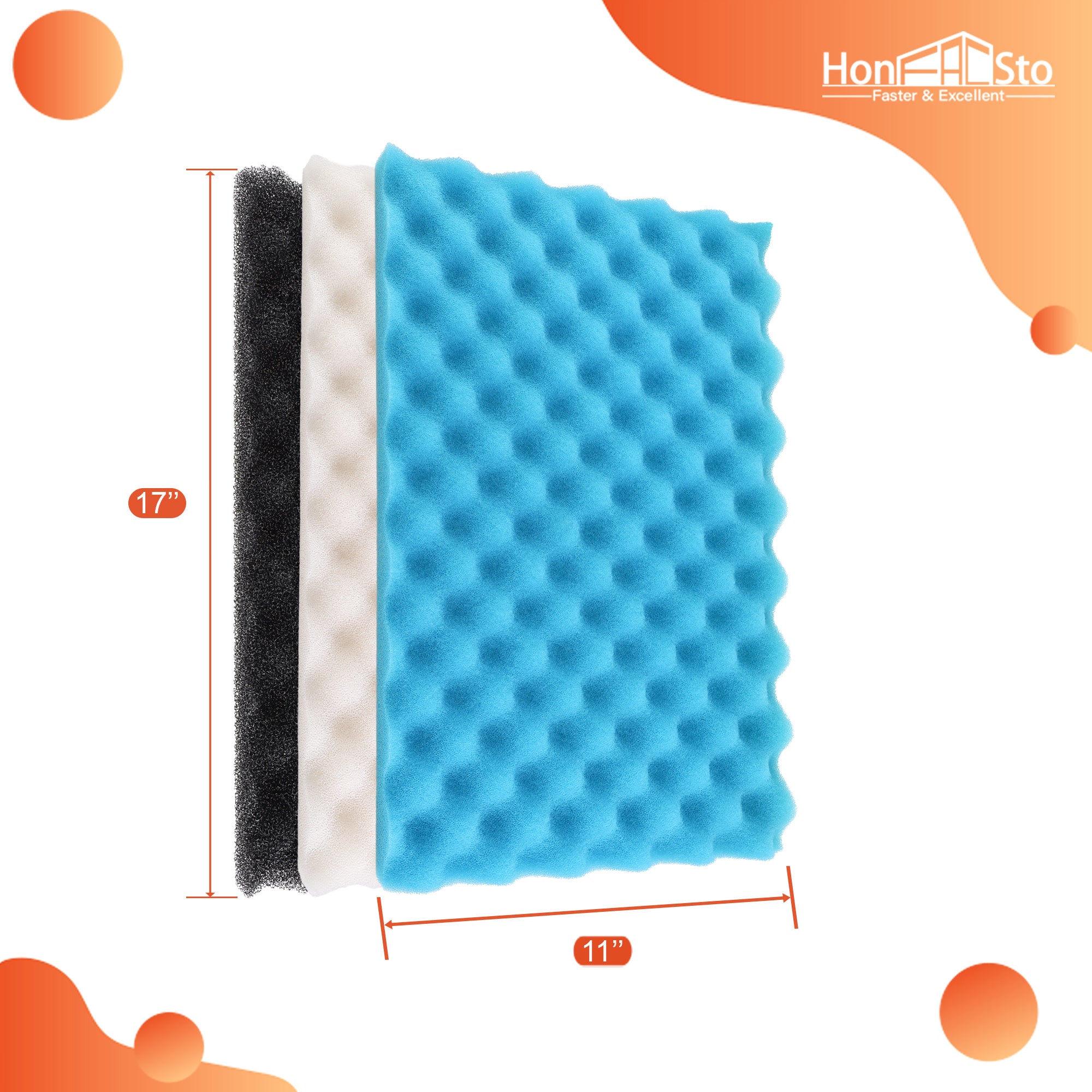 LTWHOME Fish Pond Foam Filter Sponge Set 430x280mm 3 Grade Media (Pack of 1 Set)