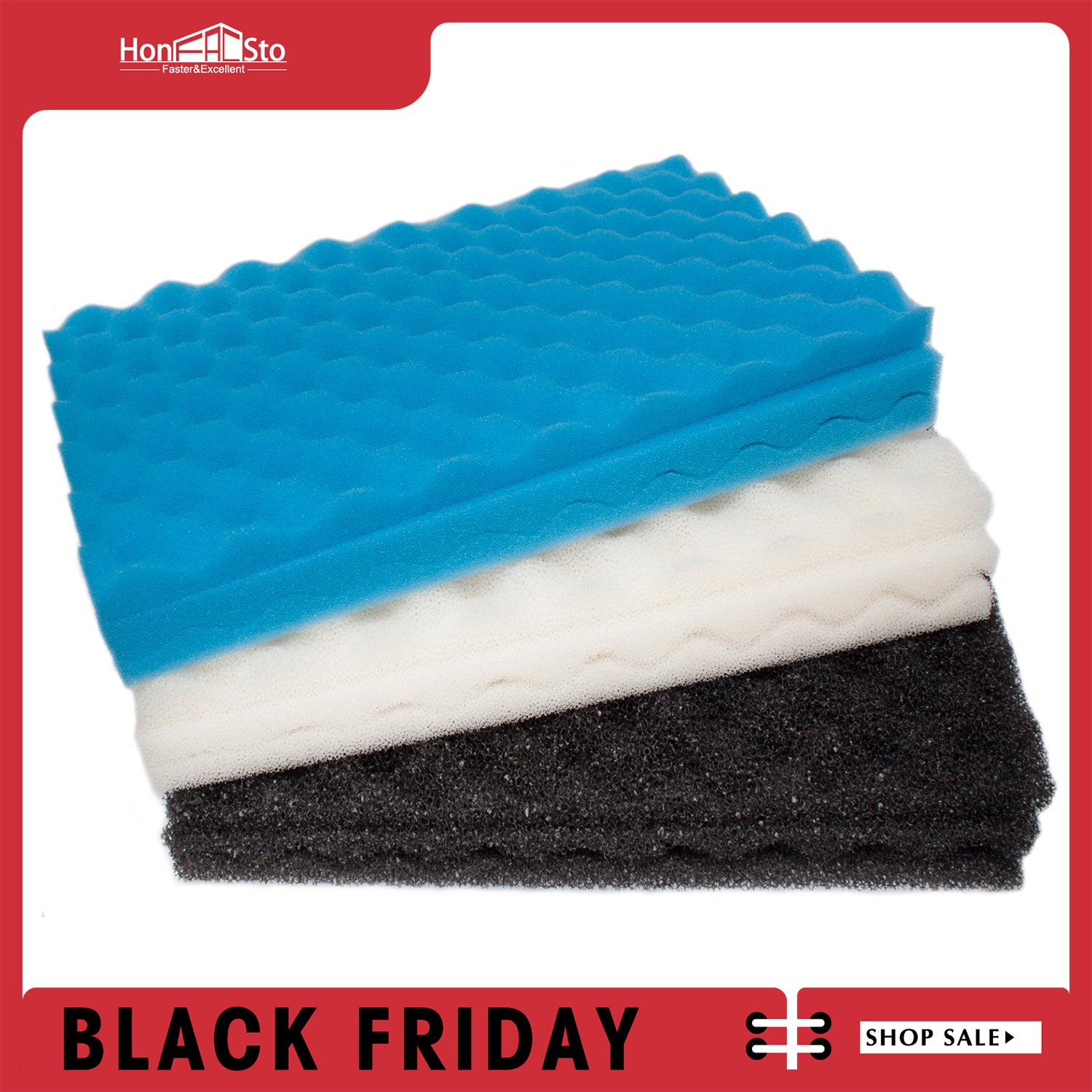 LTWHOME Fish Pond Foam Filter Sponge Set 430x280mm 3 Grade Media (Pack of 3 Sets)