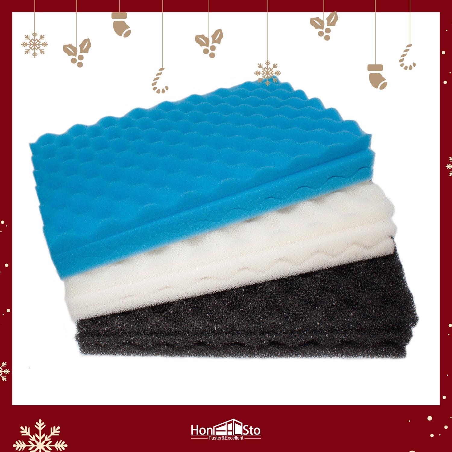 LTWHOME Fish Pond Foam Filter Sponge Set 430x280mm 3 Grade Media (Pack of 3 Sets)
