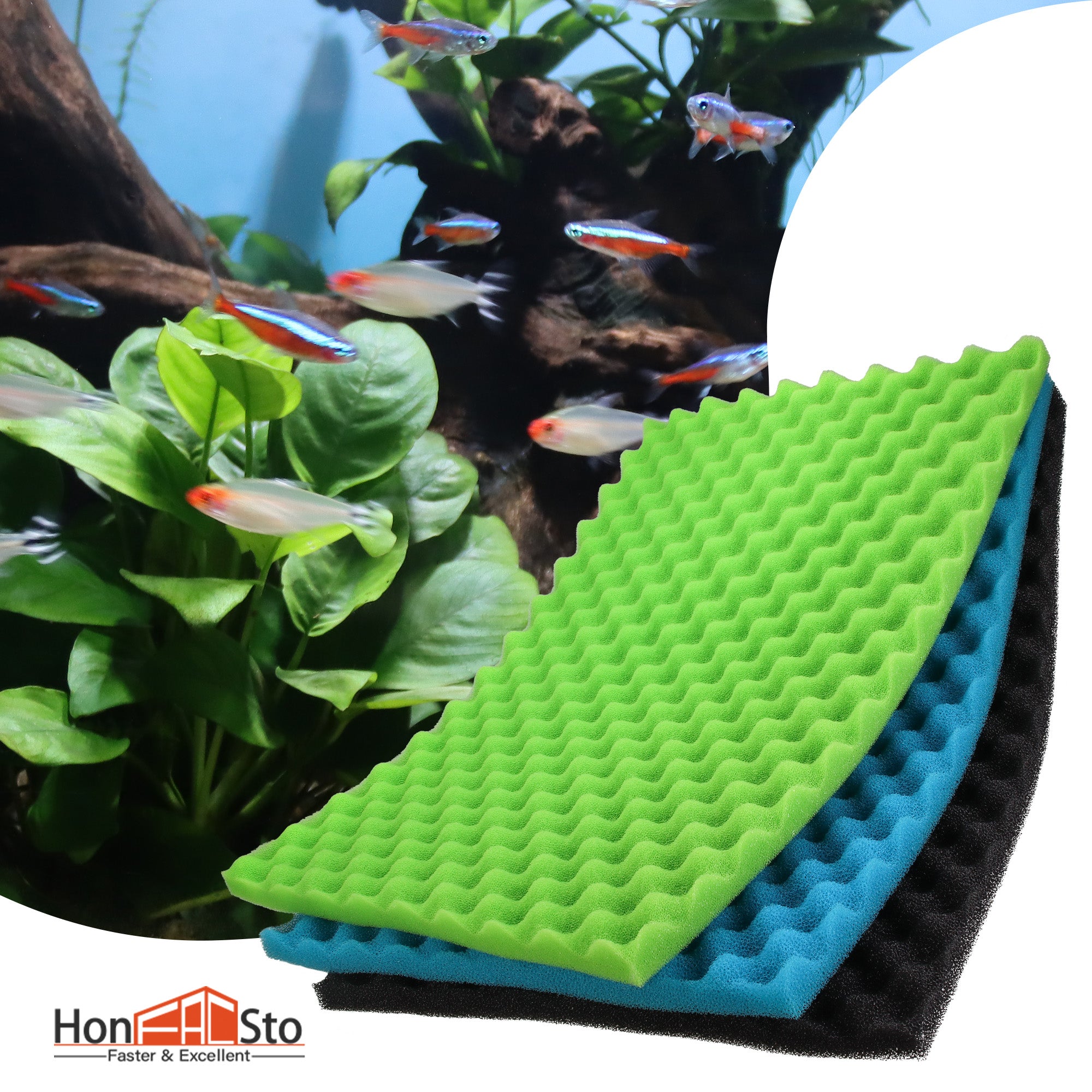 LTWHOME Fish Pond Foam Filter Sponge Set 640 mm X 460 mm Media (Pack of 1 Set)