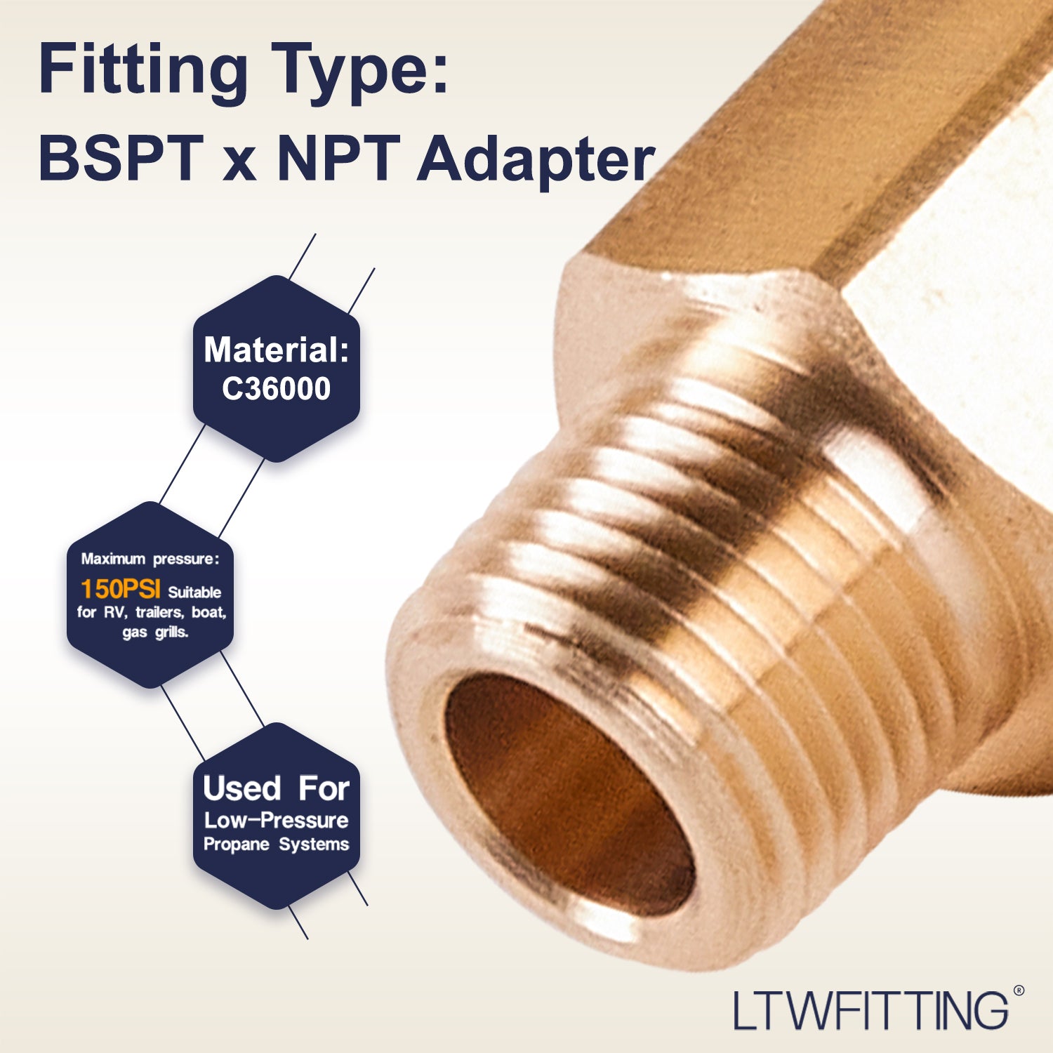 LTWFITTING Brass Pipe 1/8 inch BSPT Male x 1/8 Inch NPT Female Adapter (Pack of 500)