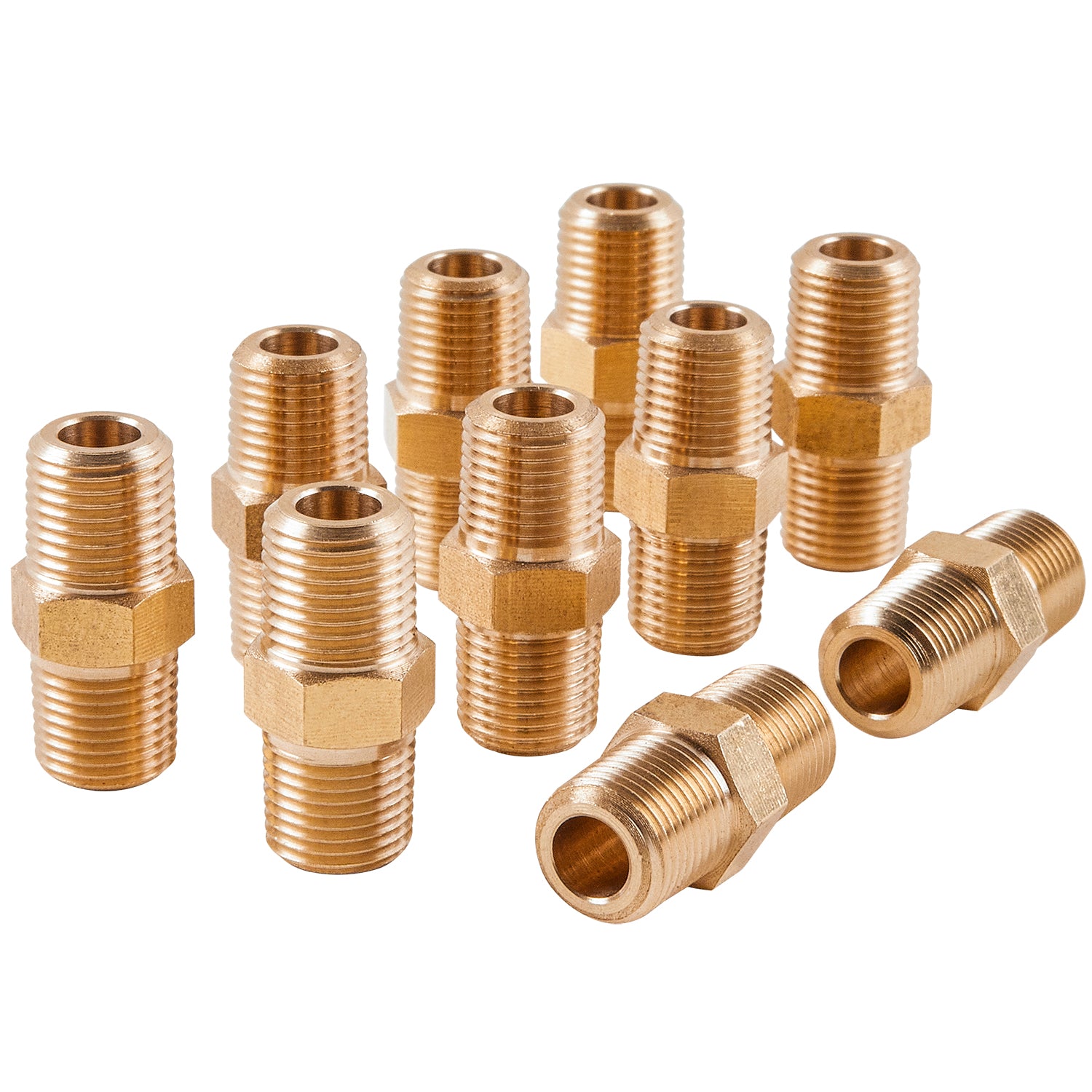 LTWFITTING Brass Pipe Hex Nipple Fitting 1/8 inch NPT x 1/8 inch BSPT Male (Pack of 10)