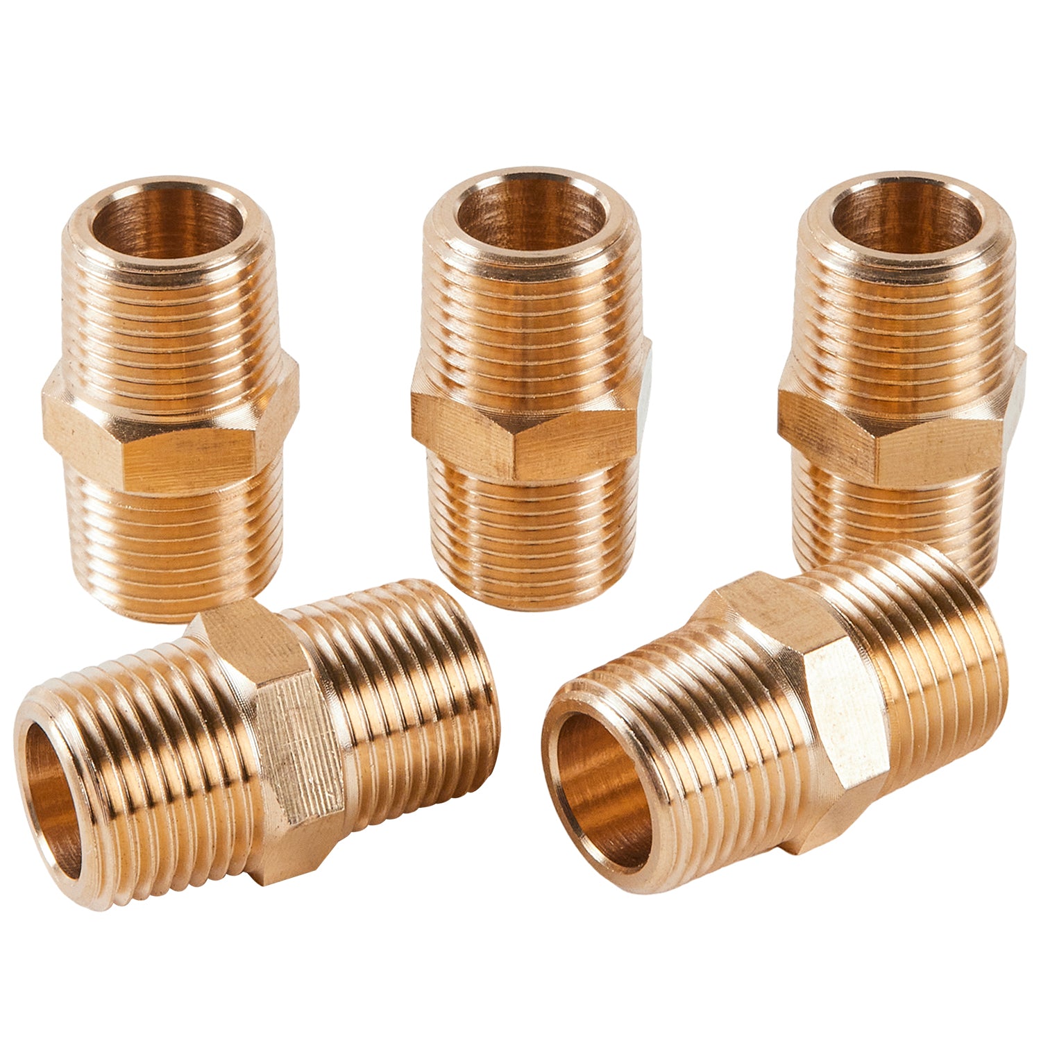 LTWFITTING Brass Pipe Hex Nipple Fitting 3/8 inch NPT x 3/8 inch BSPT Male (Pack of 5)