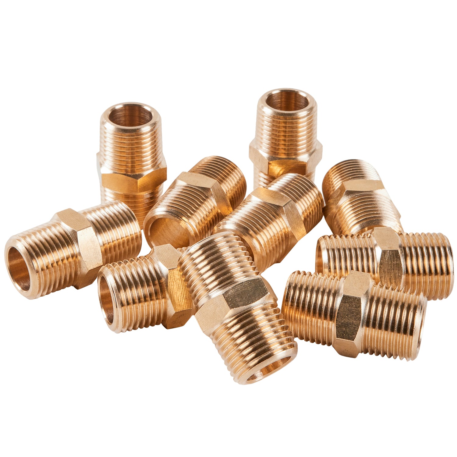 LTWFITTING Brass Pipe Hex Nipple Fitting 3/8 inch NPT x 3/8 inch BSPT Male (Pack of 25)