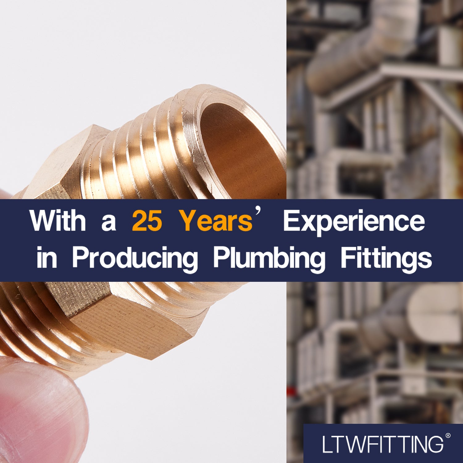 LTWFITTING Brass Pipe Hex Nipple Fitting 1/2 inch NPT x 1/2 inch BSPT Male (Pack of 25)