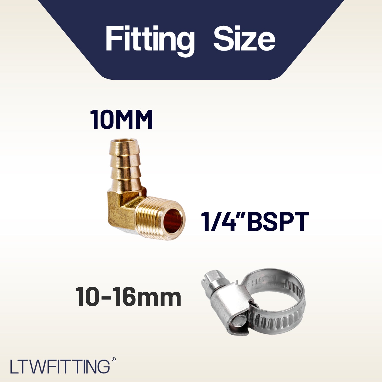 LTWFITTING 2 Sets Instant Hose Repair Kit 1/4 inch BSPT x 10mm ID Brass 90 Deg Elbow with 10-16mm SS316 Clamp