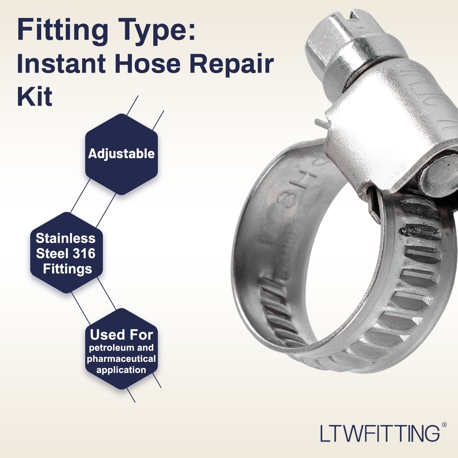 LTWFITTING 2 Sets Instant Hose Repair Kit 1/4 inch BSPT x 10mm ID Brass 90 Deg Elbow with 10-16mm SS316 Clamp
