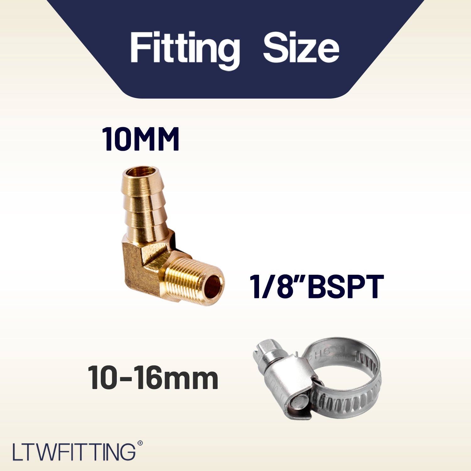 LTWFITTING 2 Sets Instant Hose Repair Kit 1/8 inch BSPT x 10mm ID Brass 90 Deg Elbow with 10-16mm SS316 Clamp