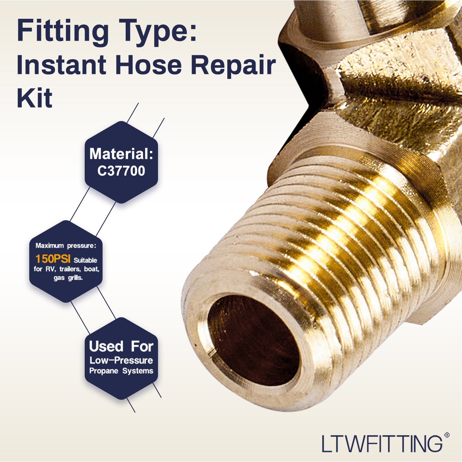 LTWFITTING 2 Sets Instant Hose Repair Kit 1/8 inch BSPT x 10mm ID Brass 90 Deg Elbow with 10-16mm SS316 Clamp
