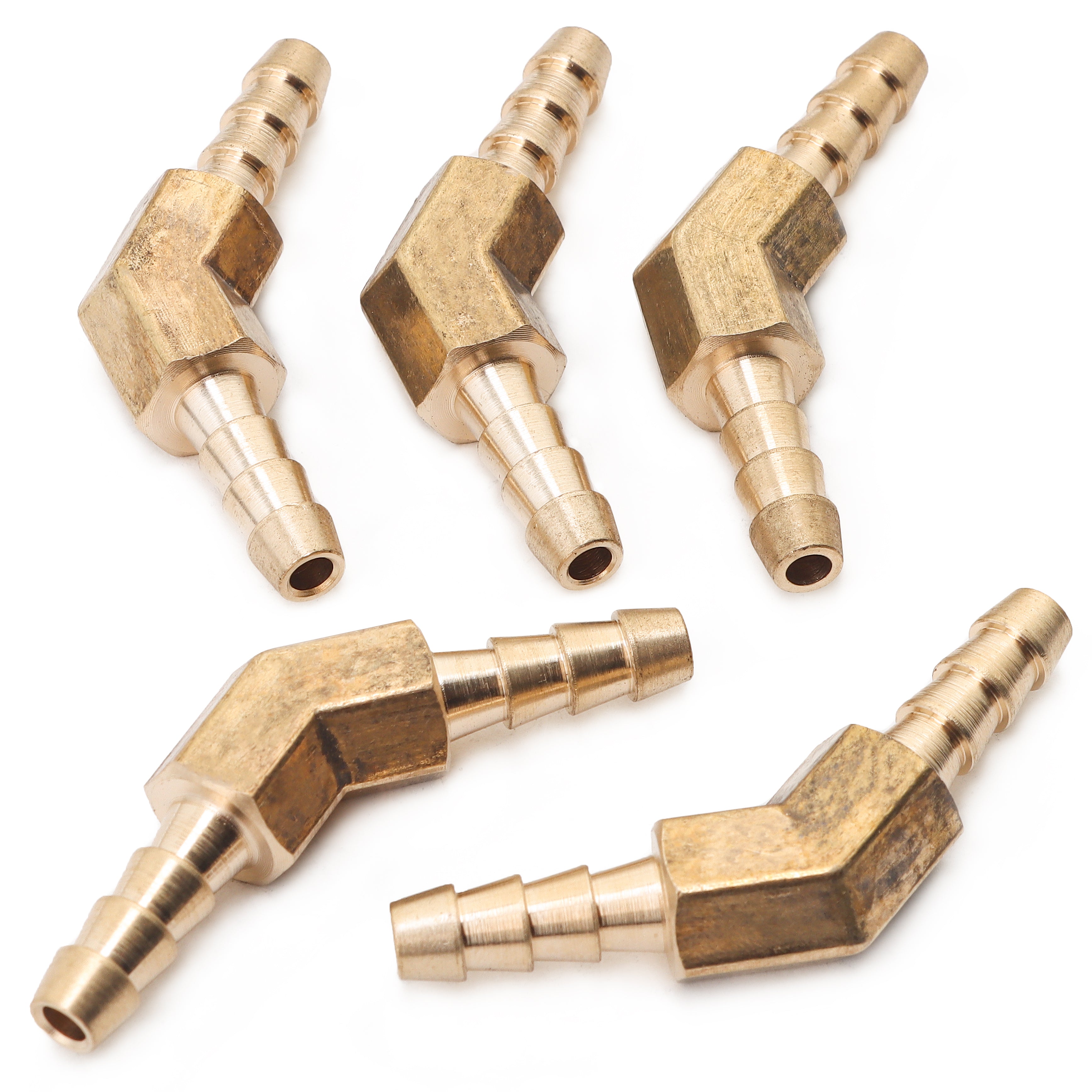 LTWFITTING 45 Deg Elbow Brass Barb Fitting 3/16 x 3/16 Inch Hose ID (Pack of 5)