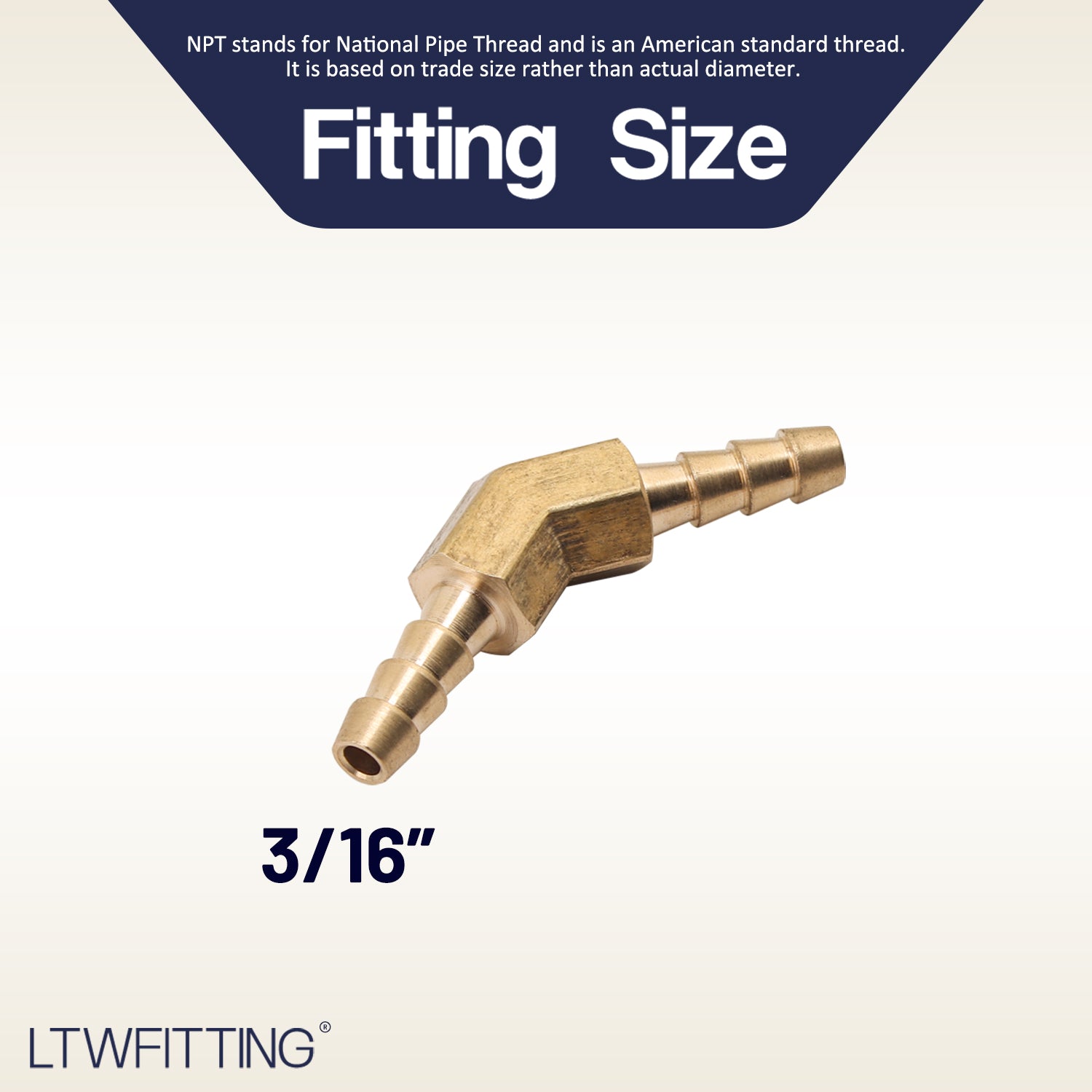 LTWFITTING 45 Deg Elbow Brass Barb Fitting 3/16 x 3/16 Inch Hose ID (Pack of 5)