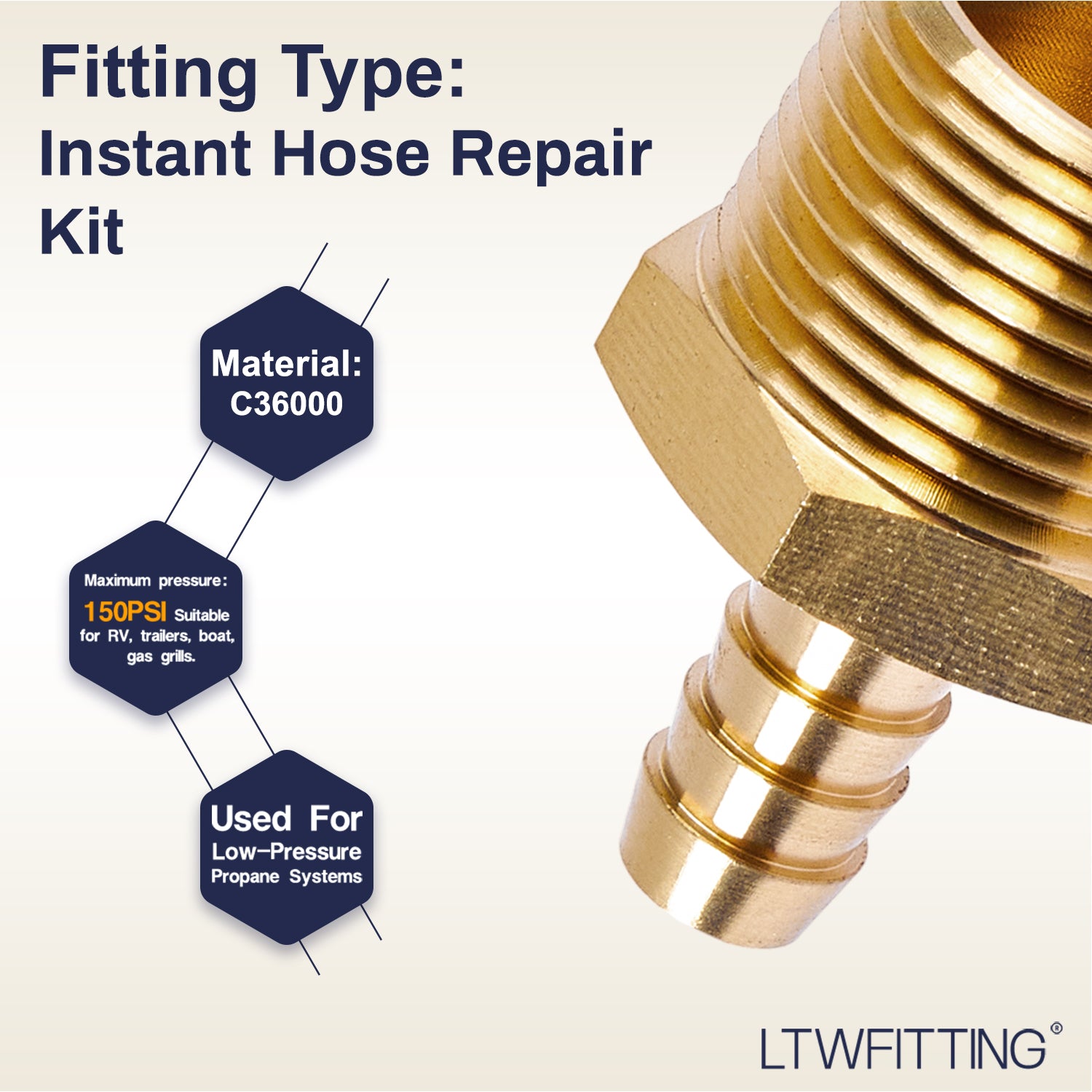 LTWFITTING 2 Sets Instant Hose Repair Kit 3/4 inch BSPT x 10mm ID Brass Coupler with 10-16mm SS316 Clamp
