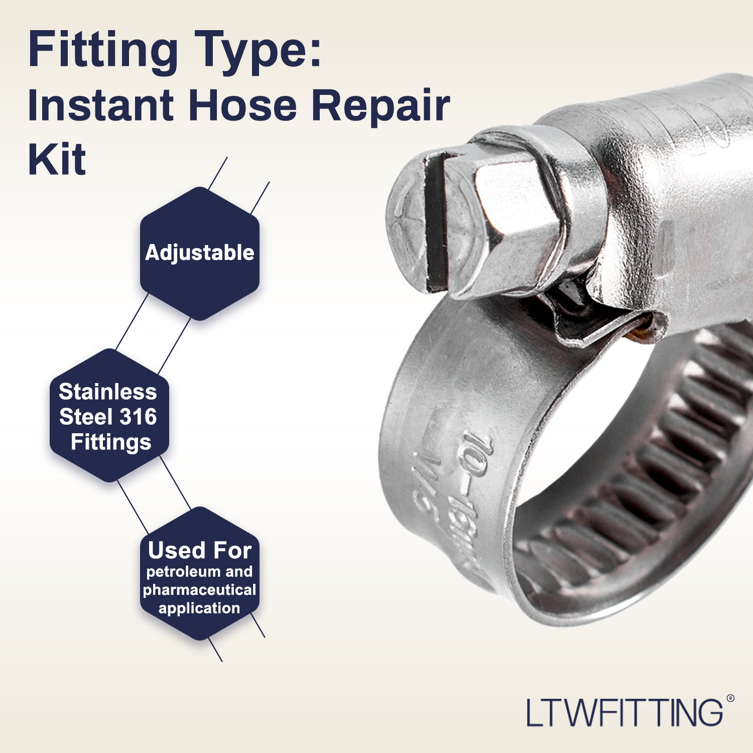 LTWFITTING 2 Sets Instant Hose Repair Kit 3/4 inch BSPT x 10mm ID Brass Coupler with 10-16mm SS316 Clamp