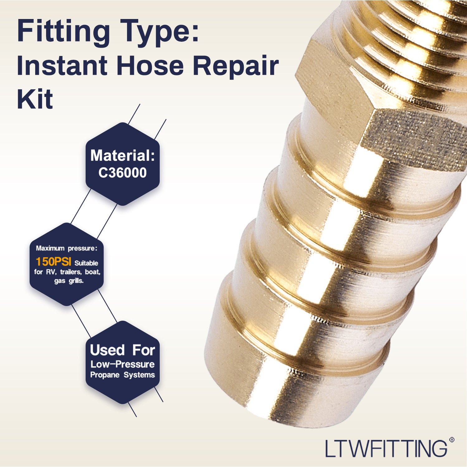 LTWFITTING 2 Sets Instant Hose Repair Kit 1/4 inch BSPT x 12mm ID Brass Coupler with 10-16mm SS316 Clamp