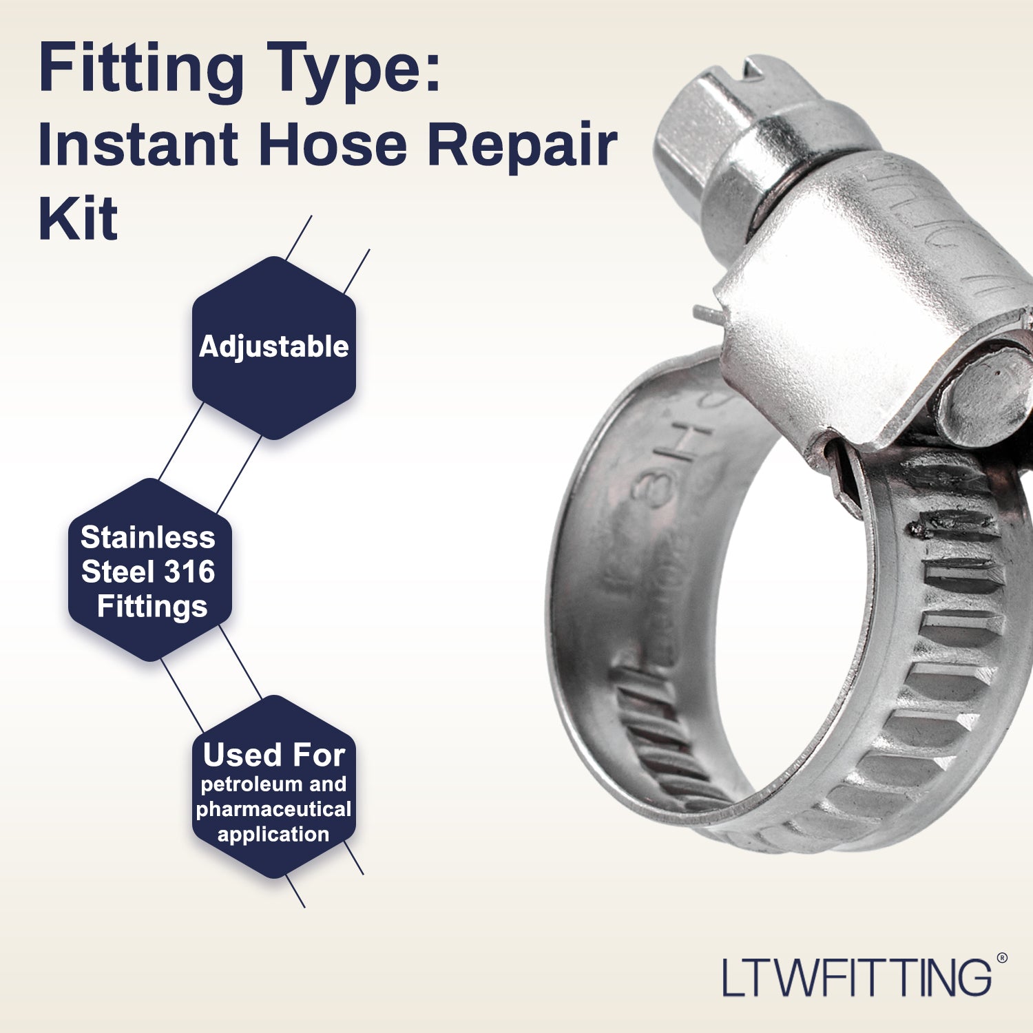 LTWFITTING 2 Sets Instant Hose Repair Kit 1/4 inch BSPT x 12mm ID Brass Coupler with 10-16mm SS316 Clamp