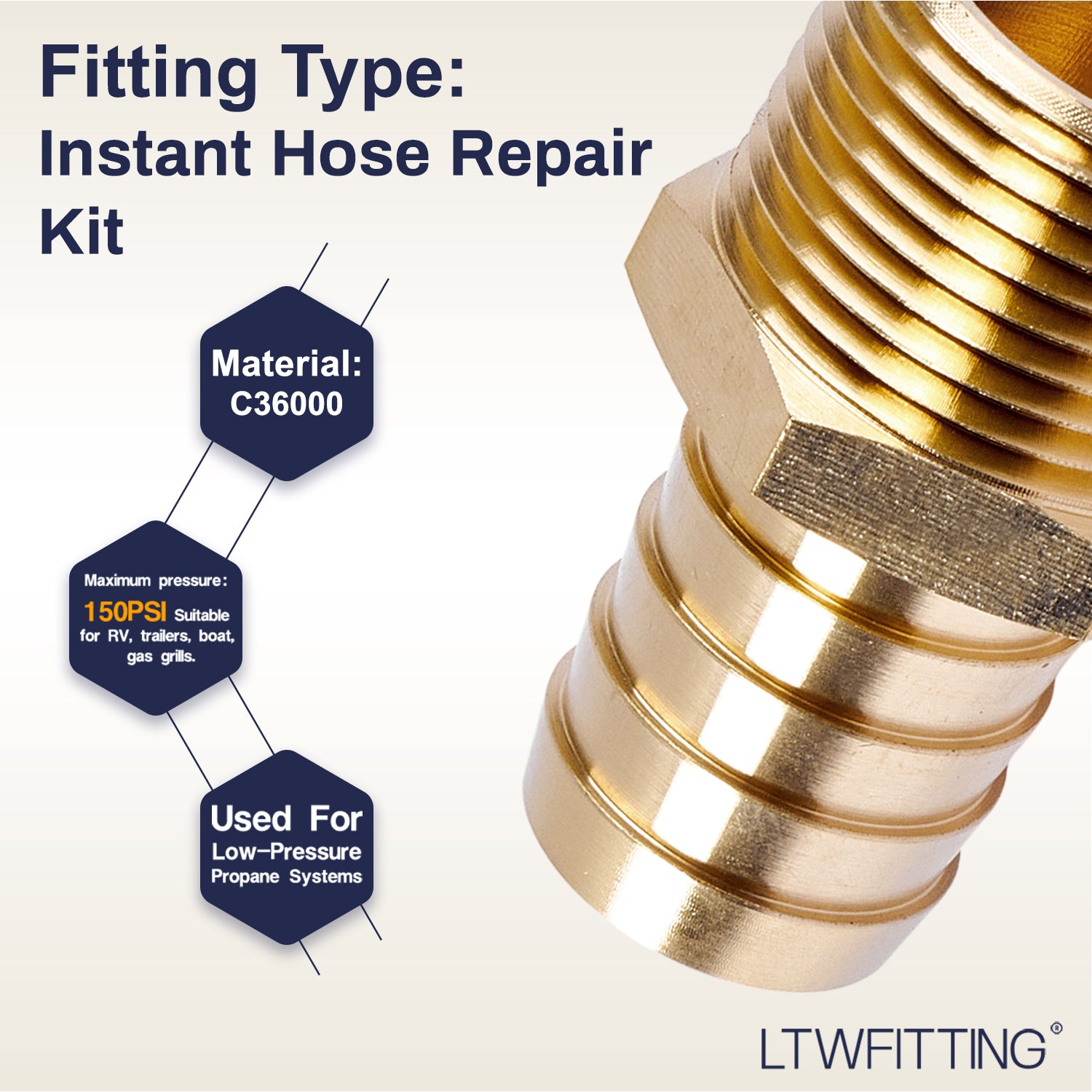 LTWFITTING 2 Sets Instant Hose Repair Kit 3/4 inch BSPT x 12mm ID Brass Coupler with 10-16mm SS316 Clamp