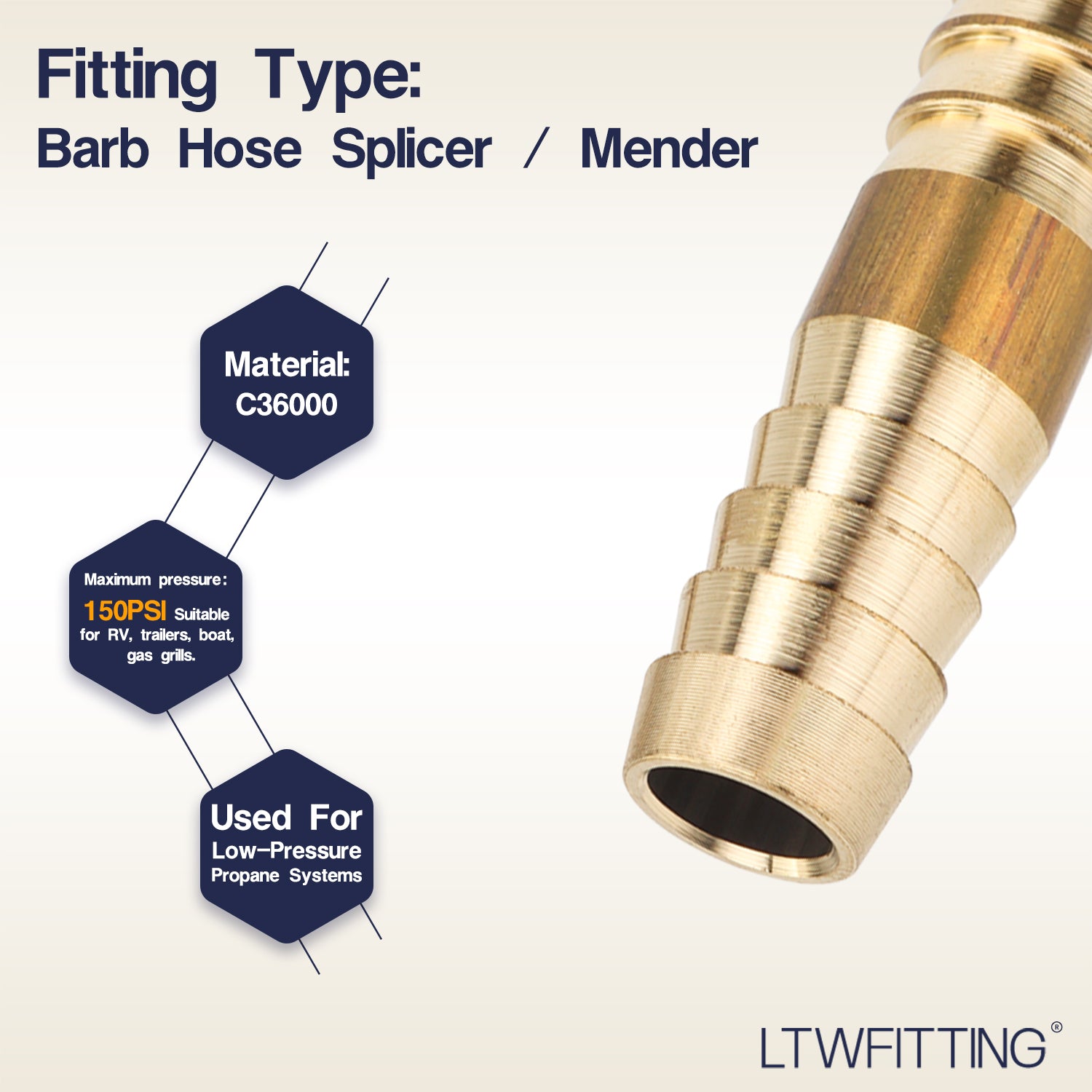 LTWFITTING Brass Barb Splicer Mender 10mm ID Hose Fitting Air Water Fuel Boat (Pack of 700)