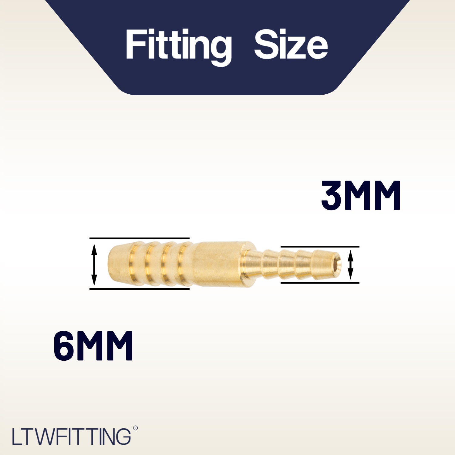 LTWFITTING Brass Barb Hose Reducing Splicer Mender 3mm ID Hose x 6mm ID Hose Fitting Air Water Fuel Boat (Pack of 5)