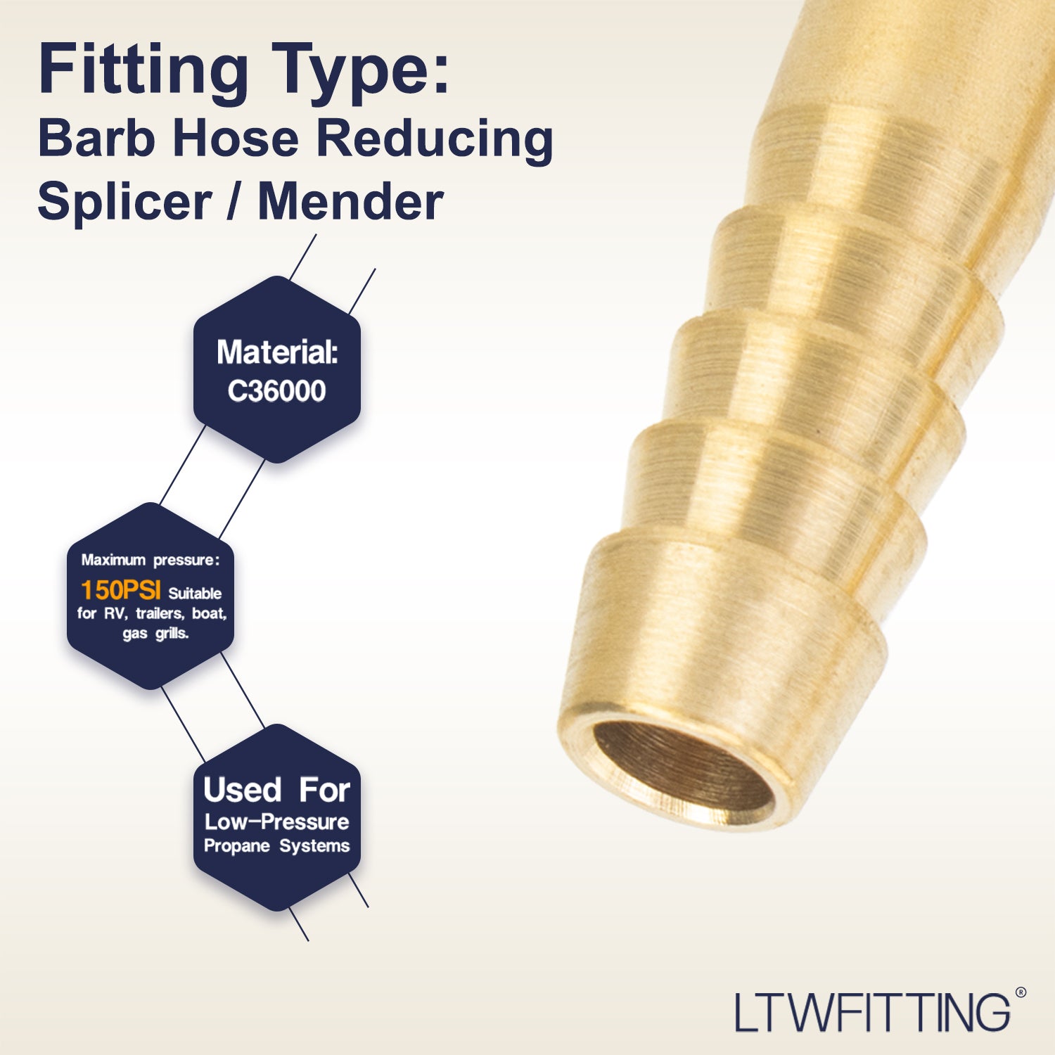 LTWFITTING Brass Barb Hose Reducing Splicer Mender 3mm ID Hose x 6mm ID Hose Fitting Air Water Fuel Boat (Pack of 5)