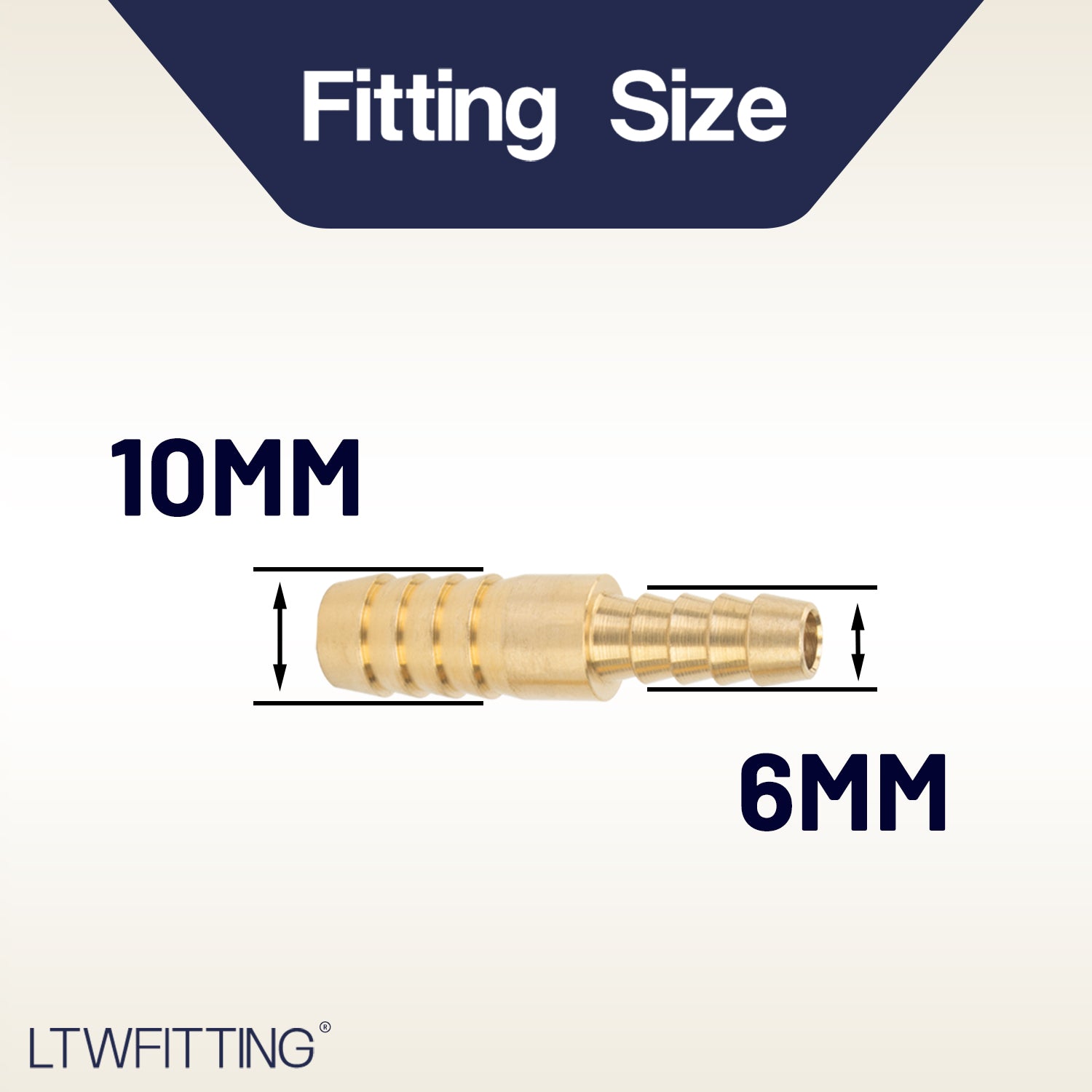 LTWFITTING Brass Barb Hose Reducing Splicer Mender 6mm ID Hose x 10mm ID Hose Fitting Air Water Fuel Boat (Pack of 25)