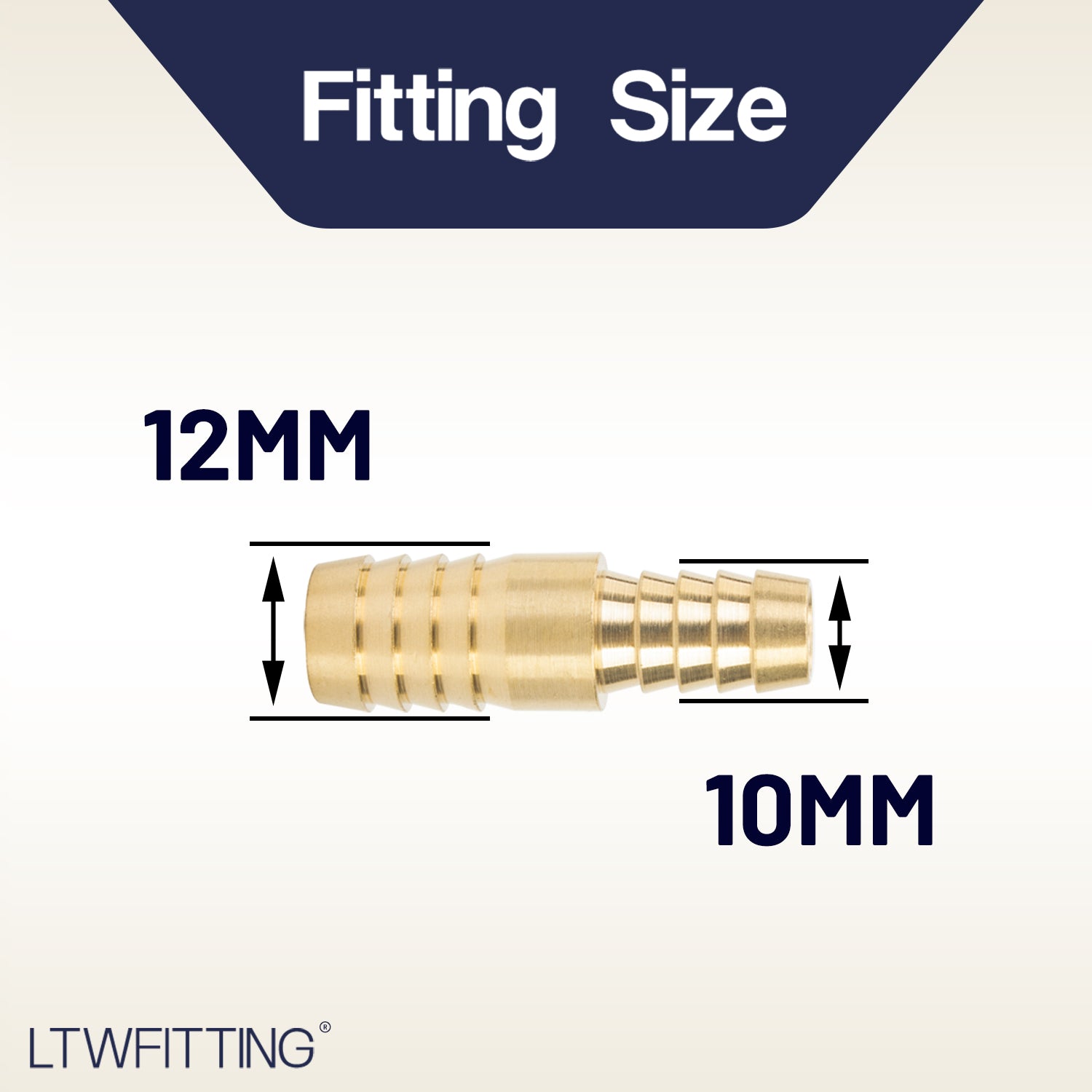 LTWFITTING Brass Barb Hose Reducing Splicer Mender 10mm ID Hose x 12mm ID Hose Fitting Air Water Fuel Boat (Pack of 25)