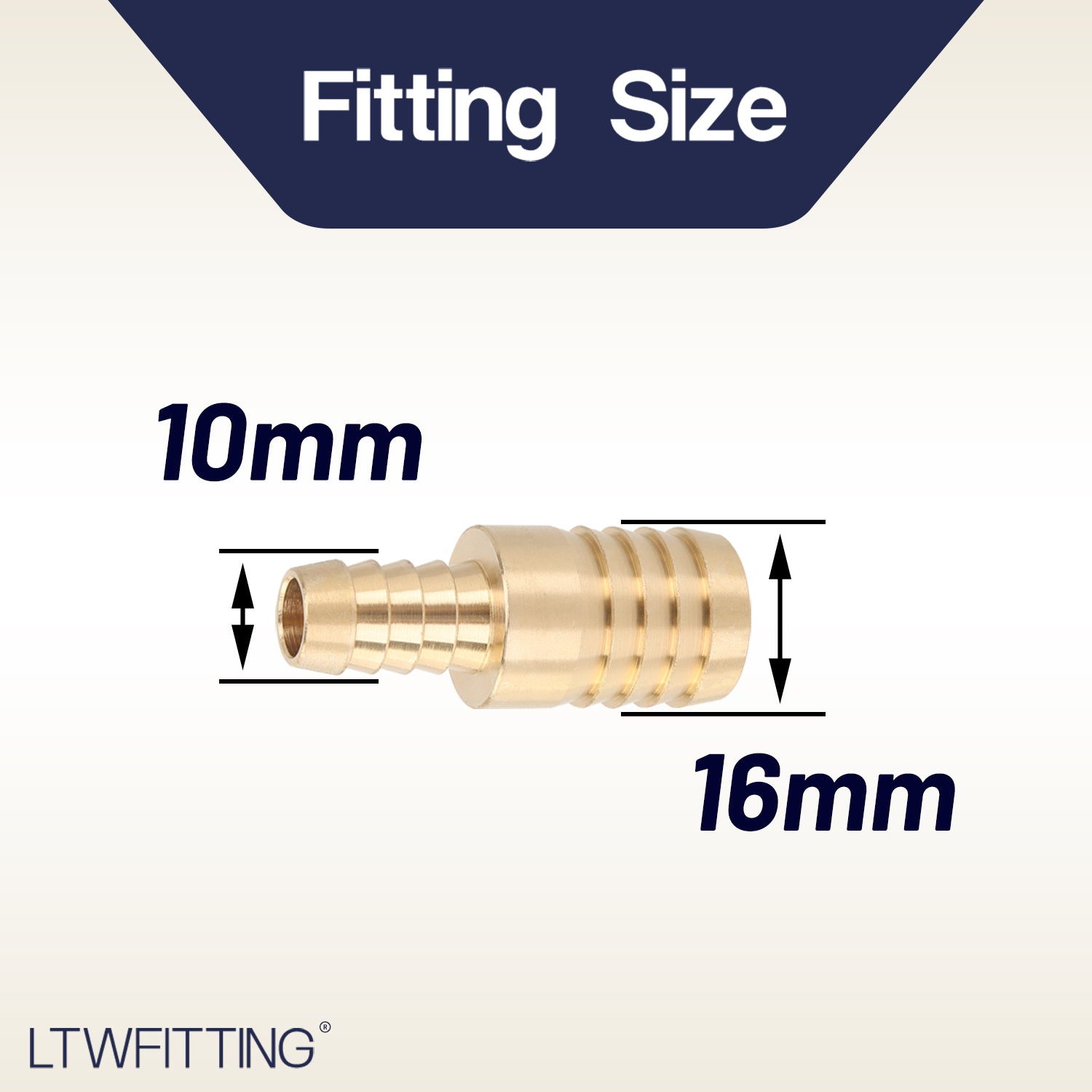 LTWFITTING Brass Barb Hose Reducing Splicer Mender 10mm ID Hose x 16mm ID Hose Fitting Air Water Fuel Boat (Pack of 25)