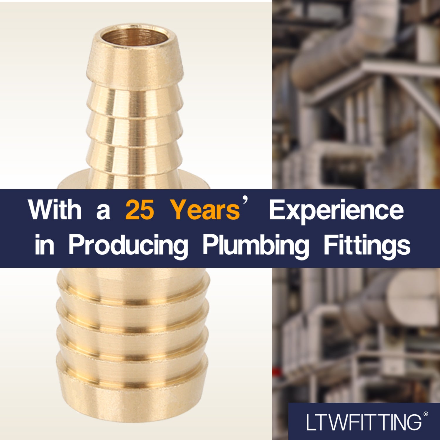 LTWFITTING Brass Barb Hose Reducing Splicer Mender 10mm ID Hose x 16mm ID Hose Fitting Air Water Fuel Boat (Pack of 5)