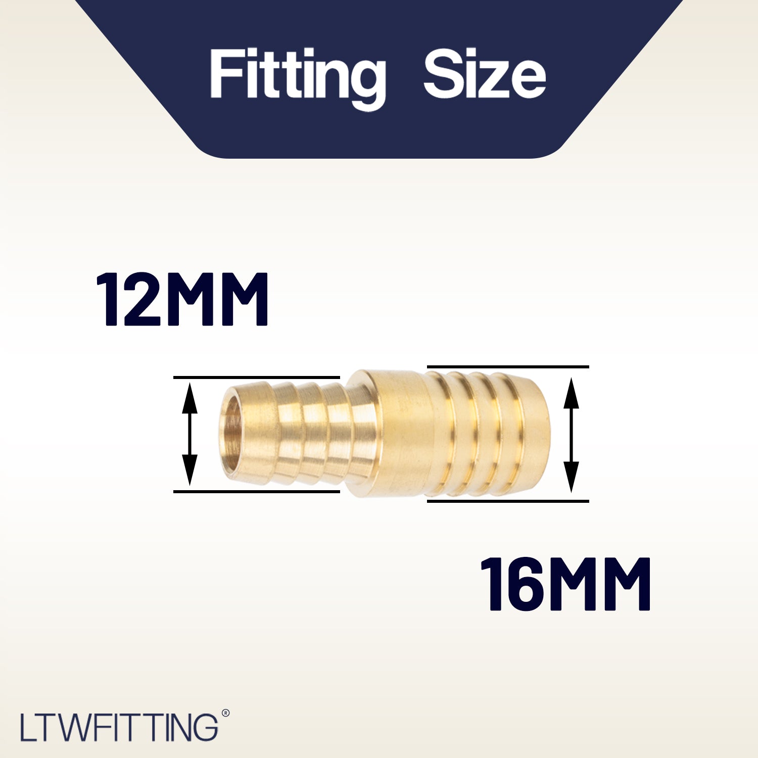 LTWFITTING Brass Barb Hose Reducing Splicer Mender 12mm ID Hose x 16mm ID Hose Fitting Air Water Fuel Boat (Pack of 25)