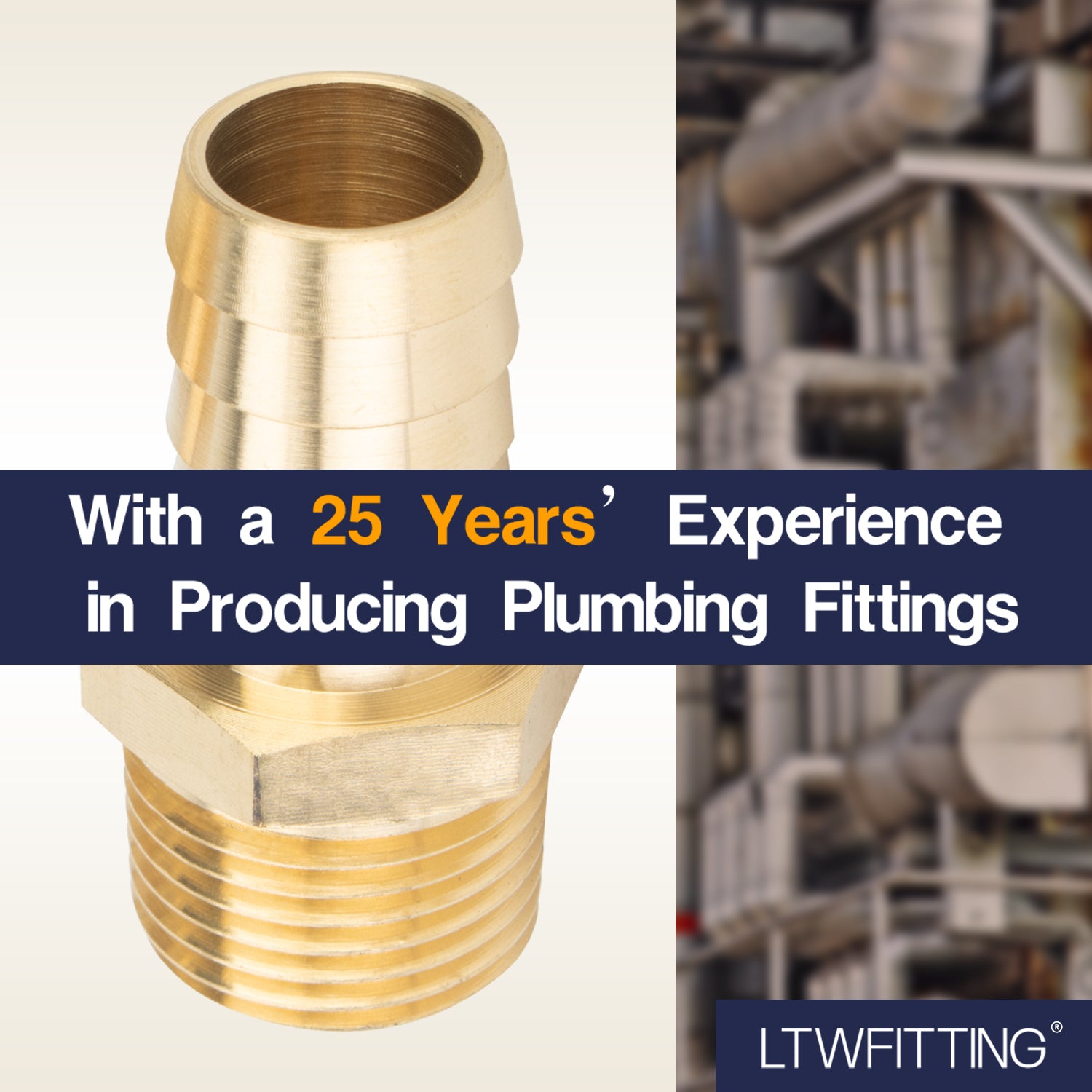 LTWFITTING Brass BSP Barbed Fitting Coupler / Connector 1/2-Inch Male BSPP x 5/8-Inch(16mm)Hose Barb Fuel Gas Water (Pack of 300)