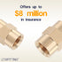LTWFITTING Brass BSP Pipe Fitting 1/8-Inch Female BSPP Coupling Water Boat (Pack of 1100)