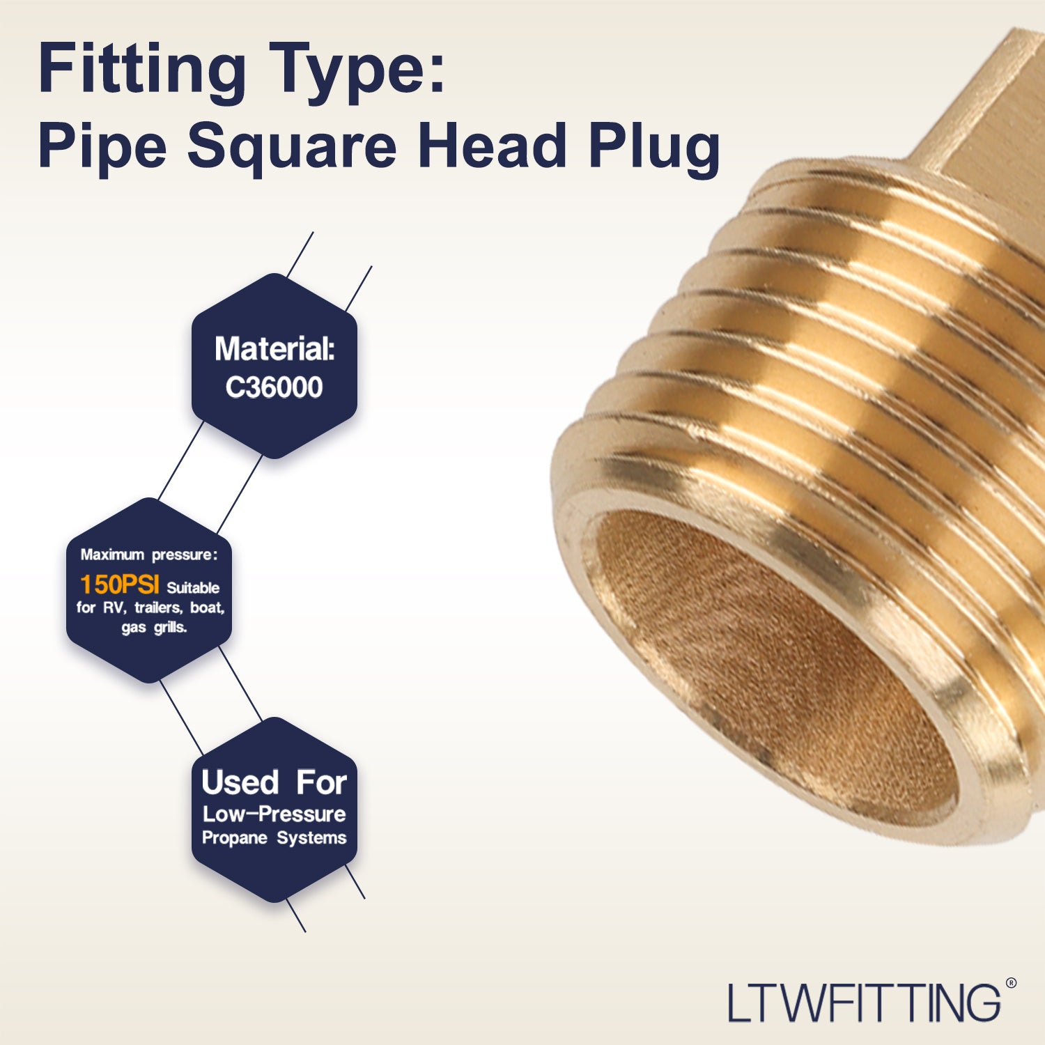 LTWFITTING Brass Pipe Square Head Plug Fittings 1/2 Male BSPT Air Fuel Water Boat (Pack of 400)