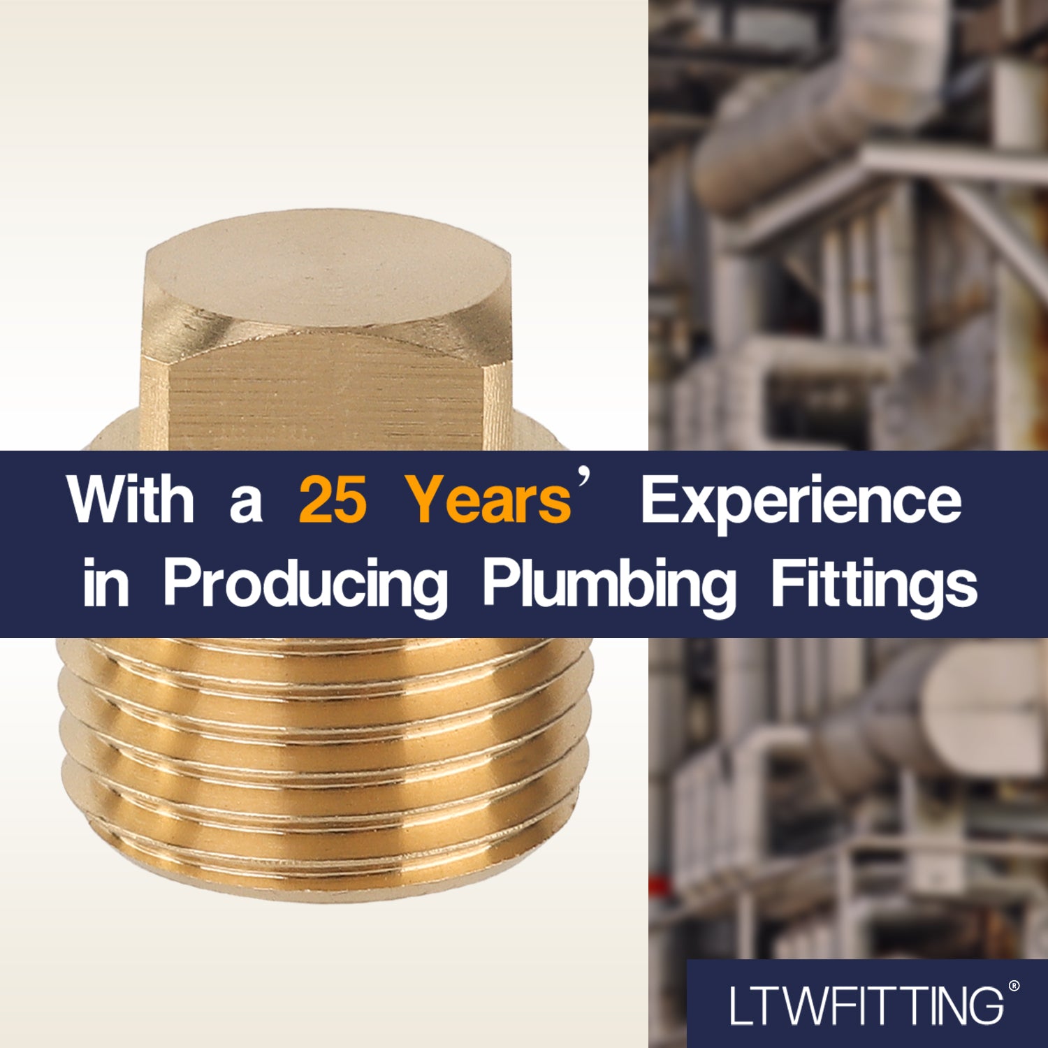 LTWFITTING Brass Pipe Square Head Plug Fittings 1/2 Male BSPT Air Fuel Water Boat (Pack of 400)