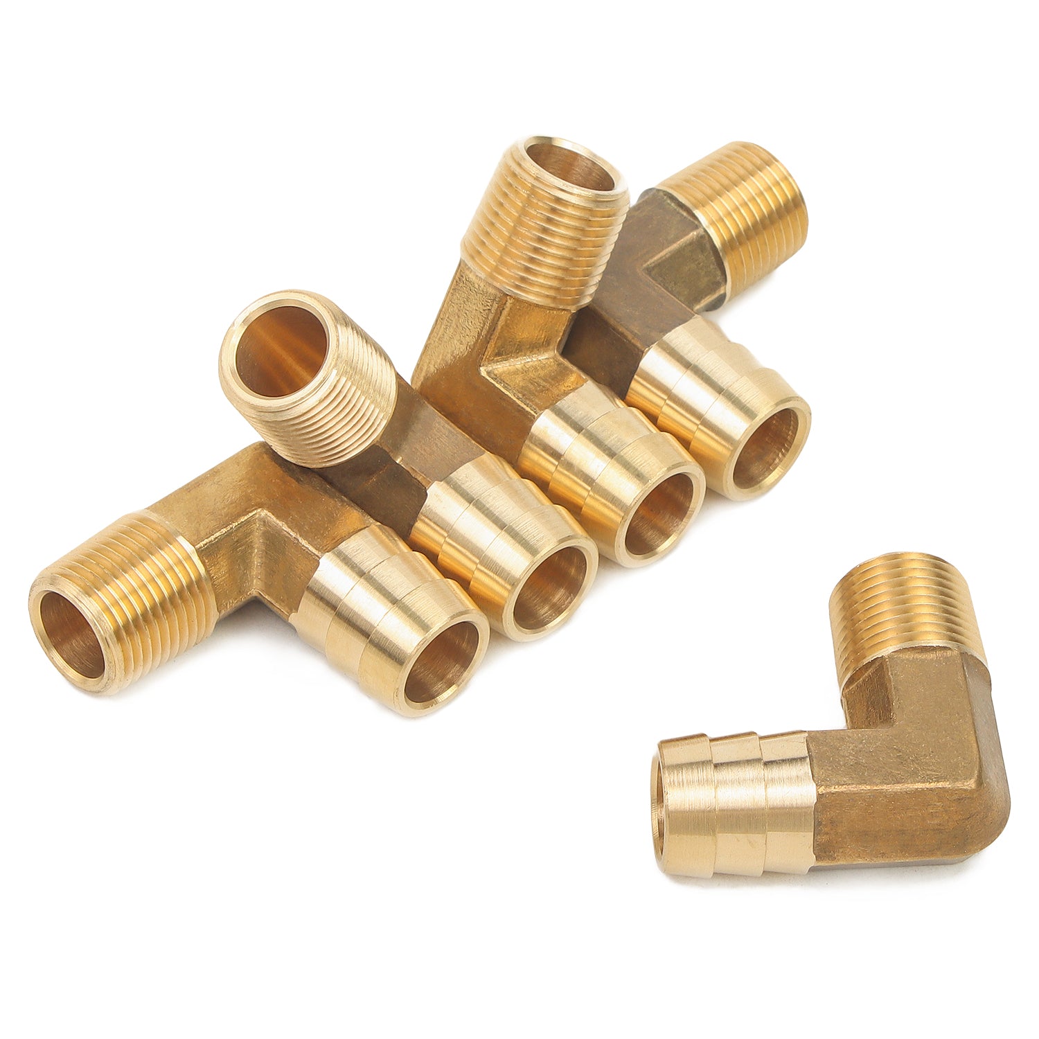 LTWFITTING 90 Deg Elbow Brass Barb Fitting 3/8-Inch Male BSPT x 5/8-Inch(16mm) ID Hose Fuel Boat Water (Pack of 5)