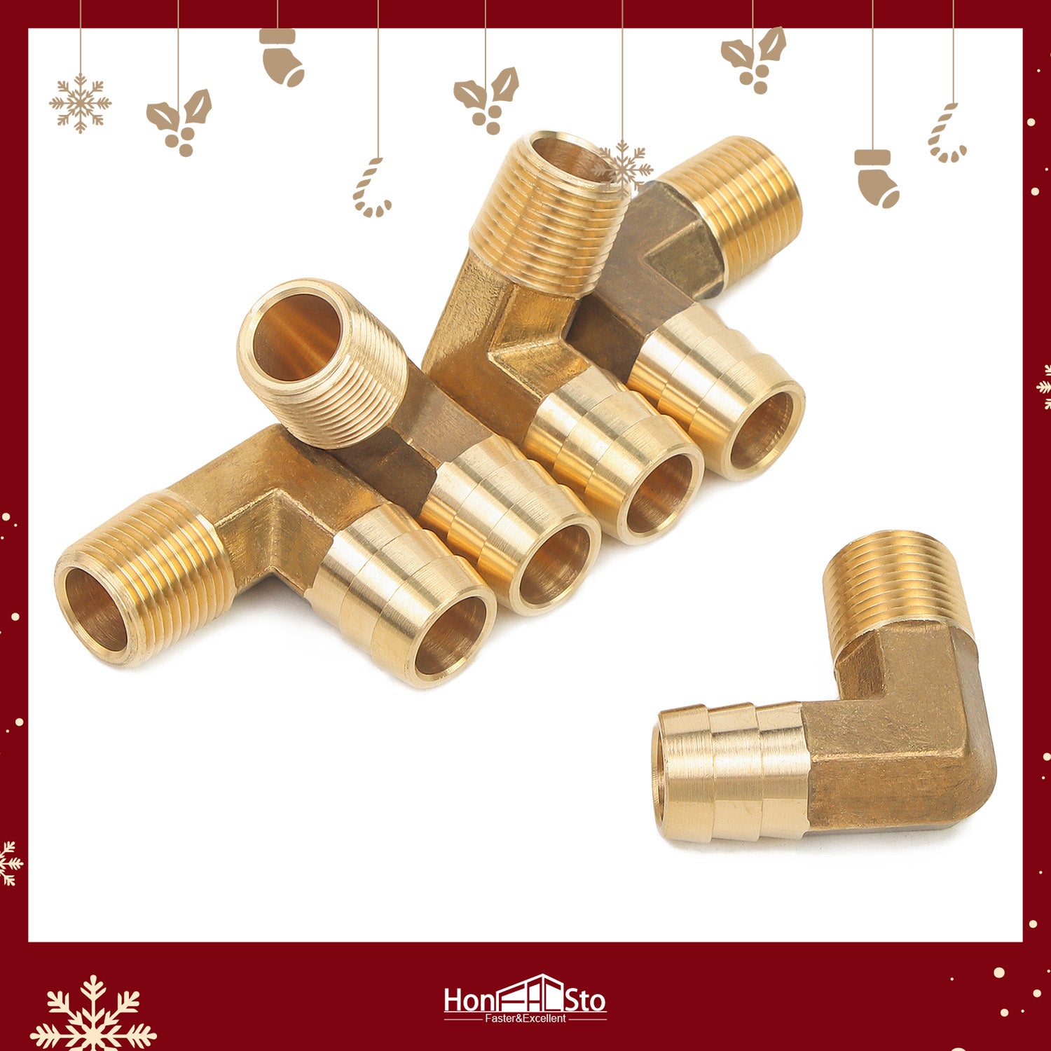 LTWFITTING 90 Deg Elbow Brass Barb Fitting 3/8-Inch Male BSPT x 5/8-Inch(16mm) ID Hose Fuel Boat Water (Pack of 5)