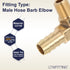 LTWFITTING 90 Deg Elbow Brass Barb Fitting 1/8-Inch Male BSPT x 3/8-Inch(10mm) ID Hose Fuel Boat Water (Pack of 5)