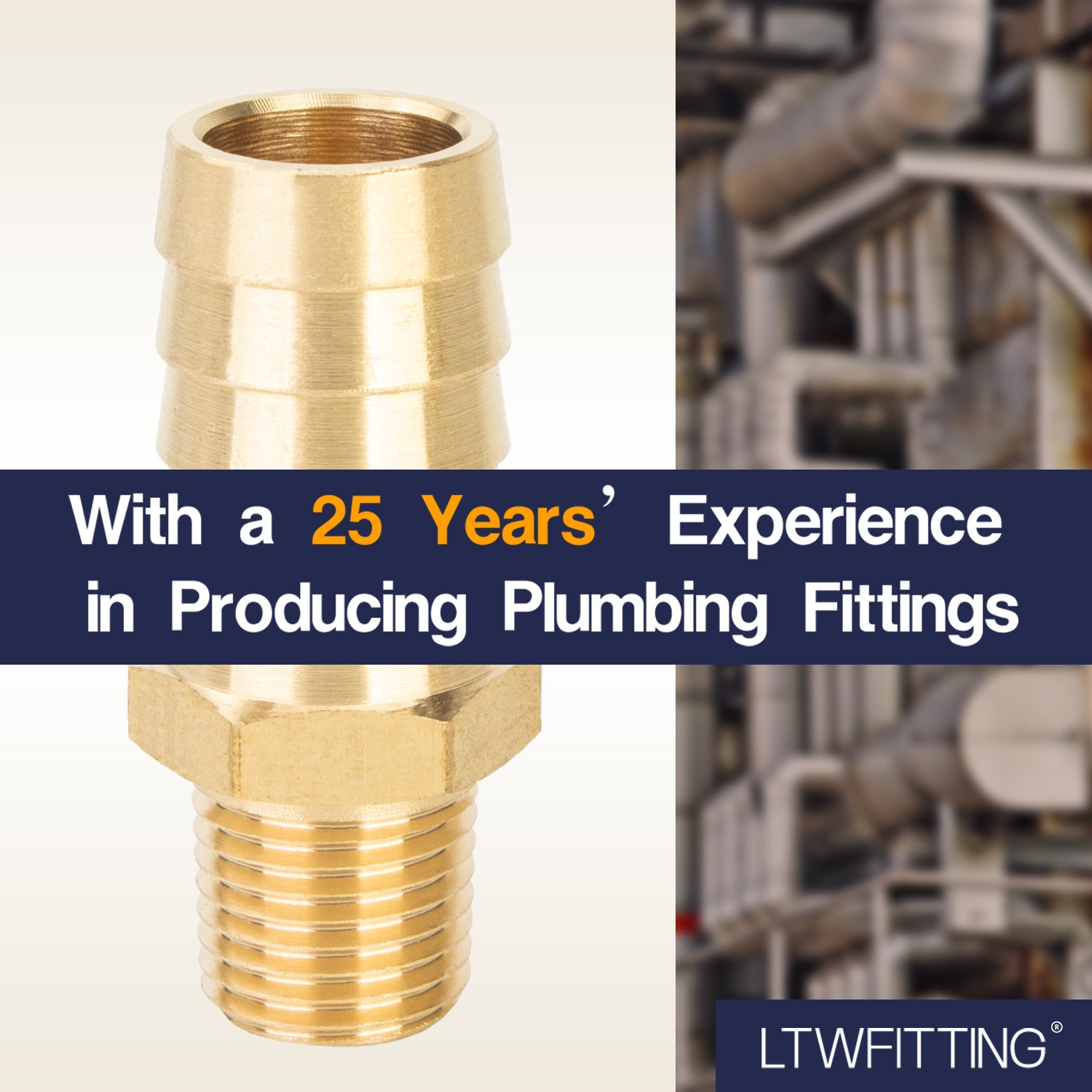 LTWFITTING Brass Barbed Fitting Coupler/Connector 1/4-Inch Male BSPT x 5/8-Inch(16mm) Hose Barb Fuel Gas Water (Pack of 5)