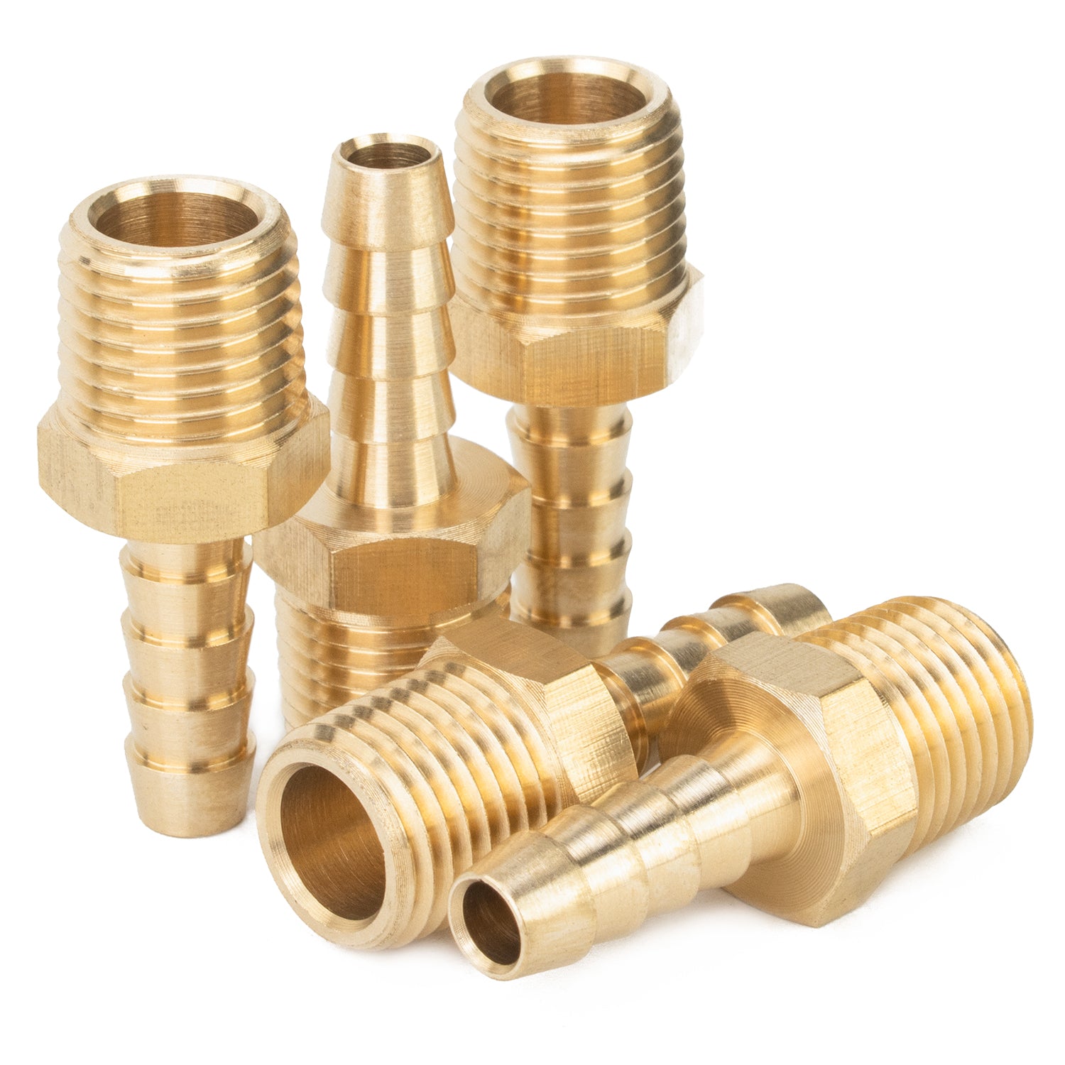 LTWFITTING Brass Barbed Fitting Coupler/Connector 1/4-Inch Male BSPT x 1/4-Inch(6mm) Hose Barb Fuel Gas Water (Pack of 5)