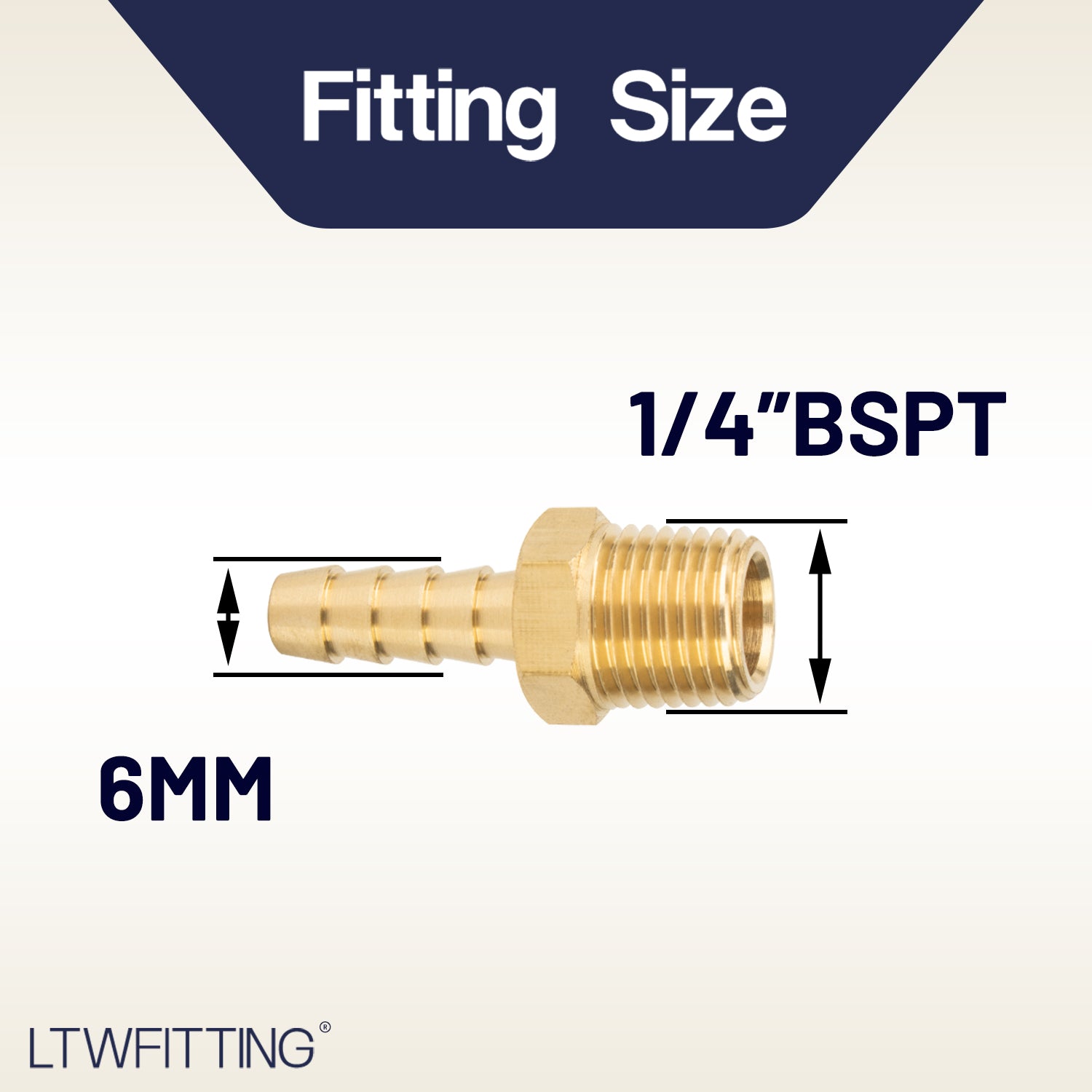 LTWFITTING Brass Barbed Fitting Coupler/Connector 1/4-Inch Male BSPT x 1/4-Inch(6mm) Hose Barb Fuel Gas Water (Pack of 5)