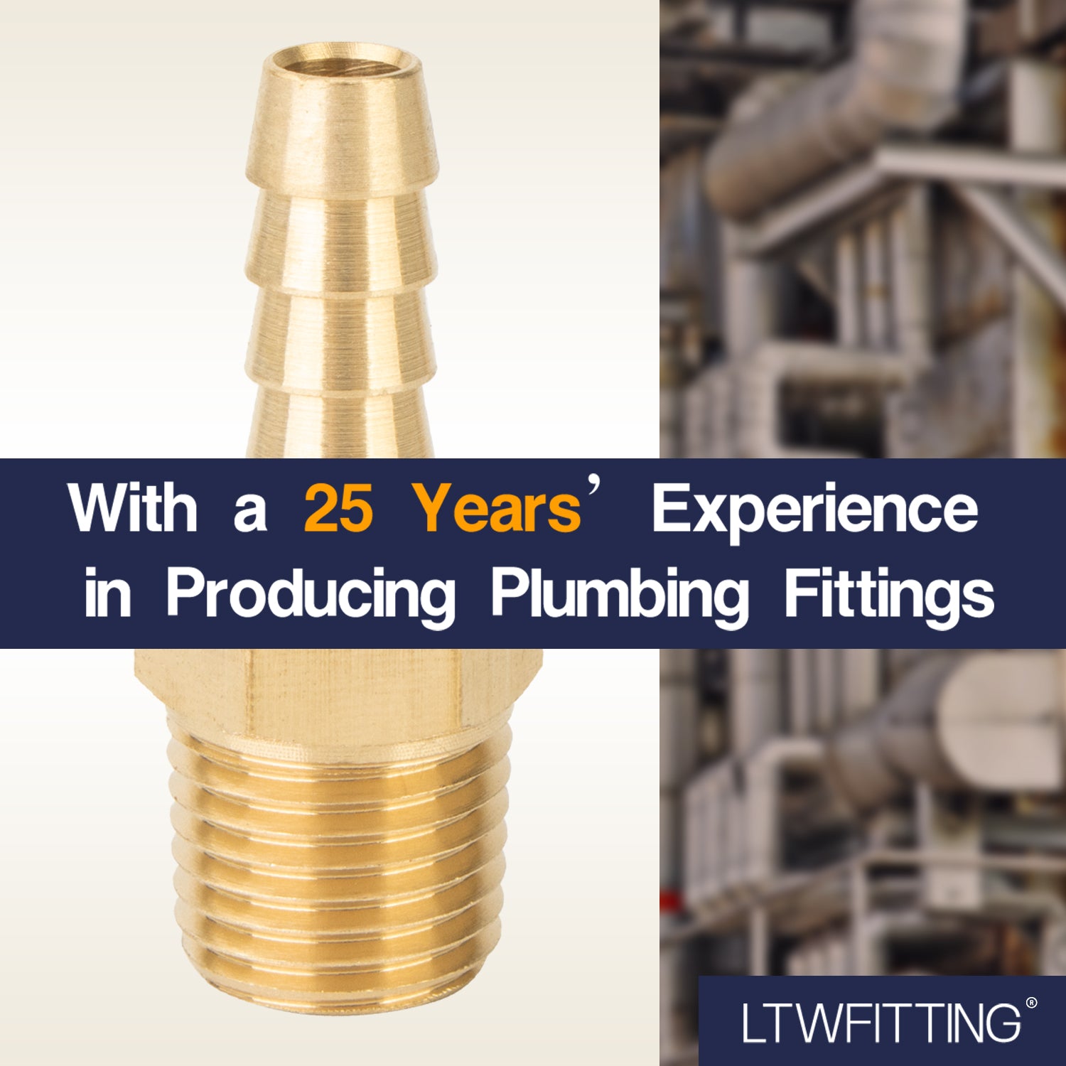 LTWFITTING Brass Barbed Fitting Coupler/Connector 1/4-Inch Male BSPT x 1/4-Inch(6mm) Hose Barb Fuel Gas Water (Pack of 5)