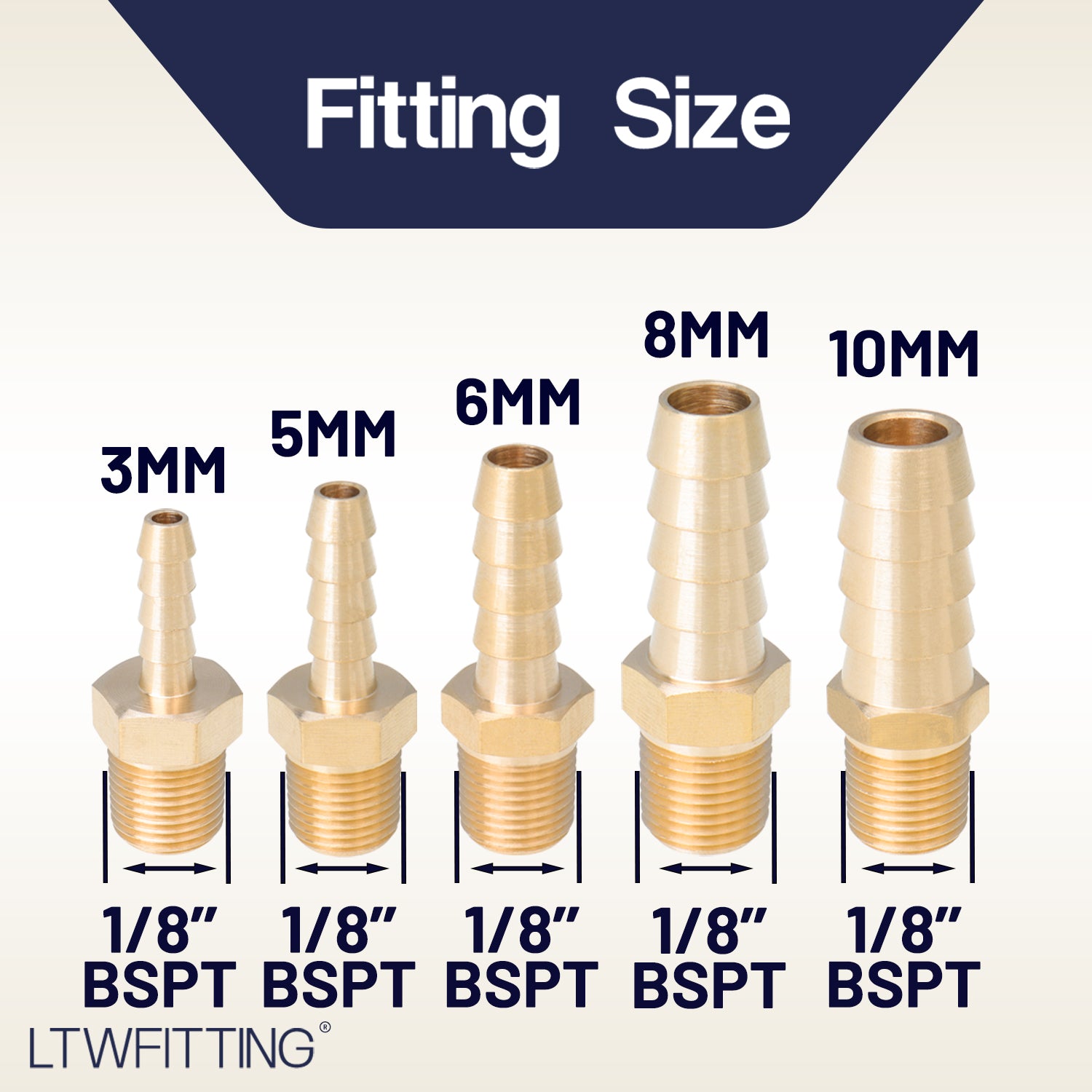 LTWFITTING Assortment Kit Tube OD (1/8-Inch 3/16-Inch 1/4-Inch 5/16-Inch 3/8-Inch) x 1/8-Inch Male BSPT Brass Hose Barb Connector Set (Pack of 25)