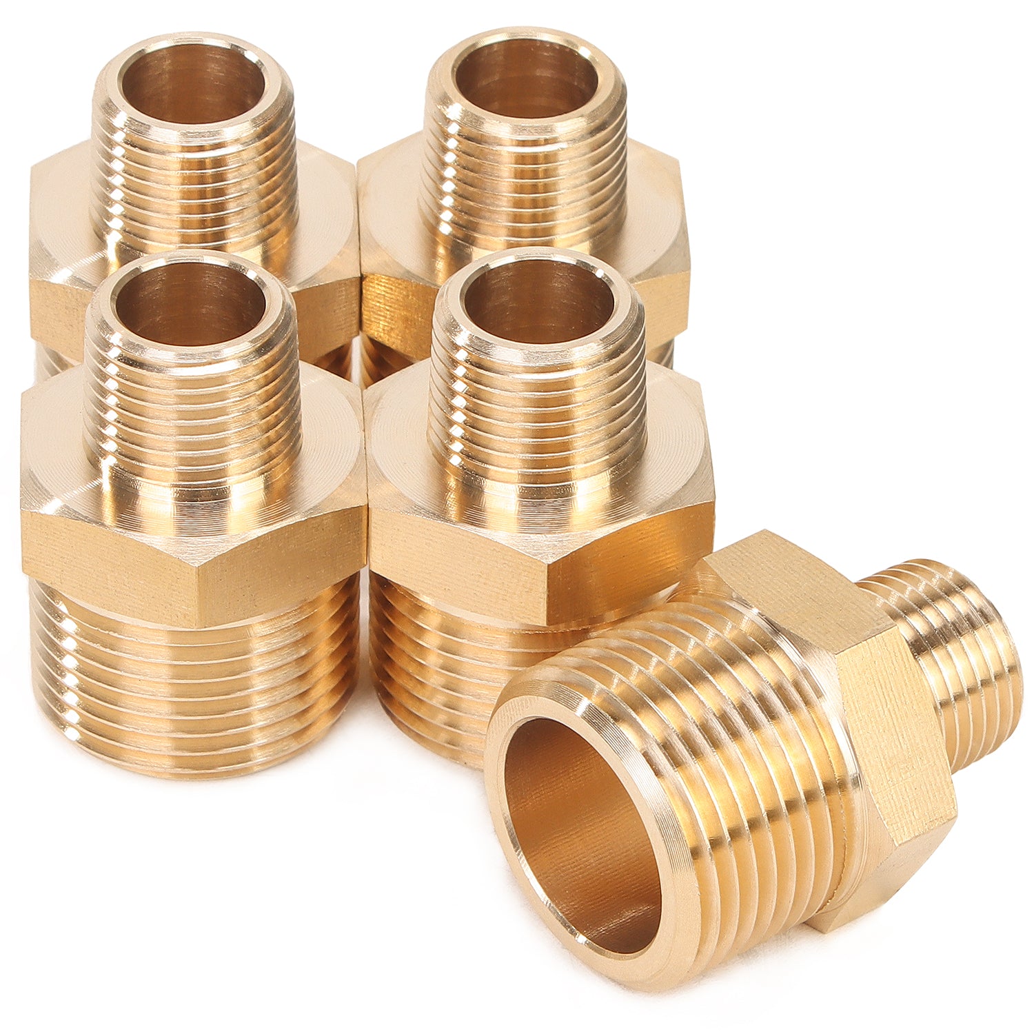 LTWFITTING Brass Pipe Hex Reducing Nipple Fitting 3/4" BSPP x 3/8" NPT(Pack of 5)