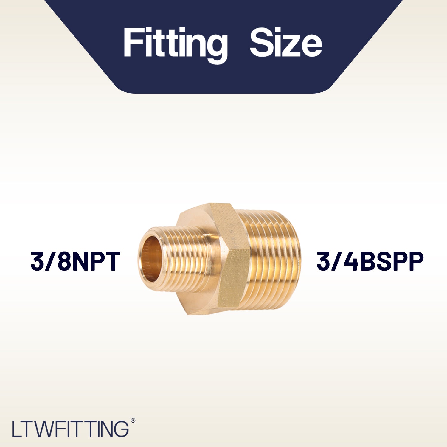 LTWFITTING Brass Pipe Hex Reducing Nipple Fitting 3/4" BSPP x 3/8" NPT(Pack of 5)