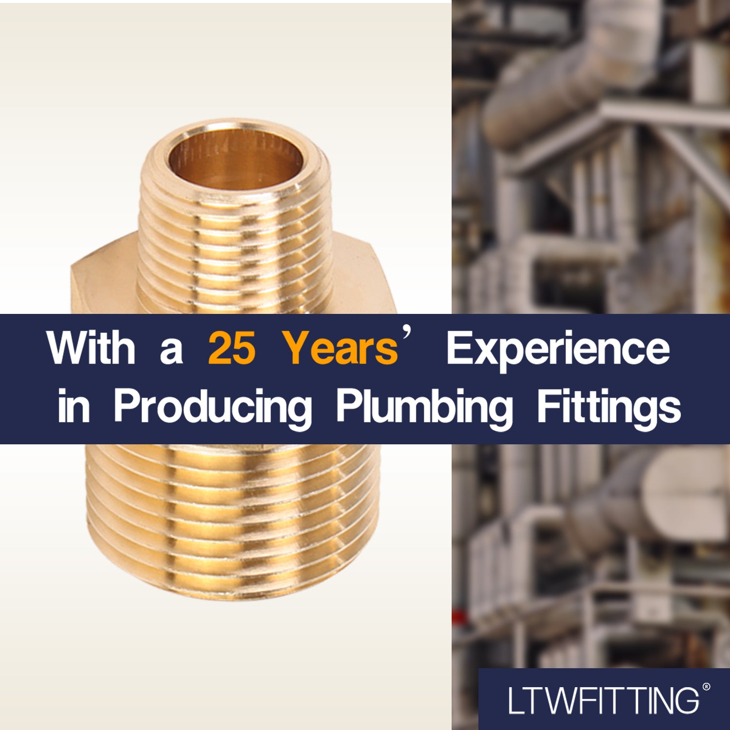 LTWFITTING Brass Pipe Hex Reducing Nipple Fitting 3/4" BSPP x 3/8" NPT(Pack of 100)