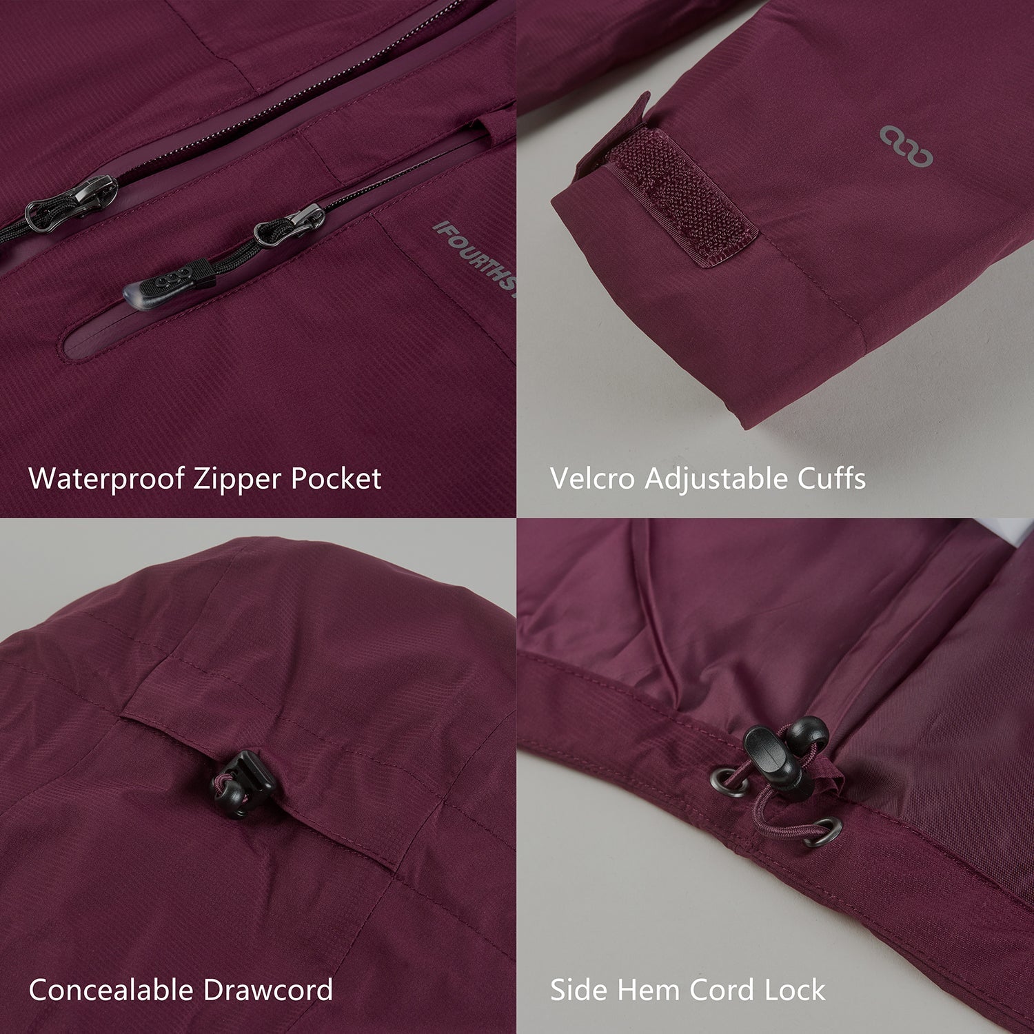 IFOURTHSTYLE Dog Waterproof Winter Jacket & Packable Rain Jacket Human Matching Set (Wine)