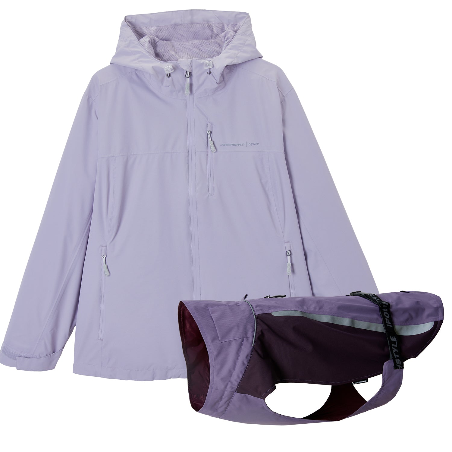 IFOURTHSTYLE Dog Raincoat & Packable Rain Jacket Humans Matching Set （Purple）